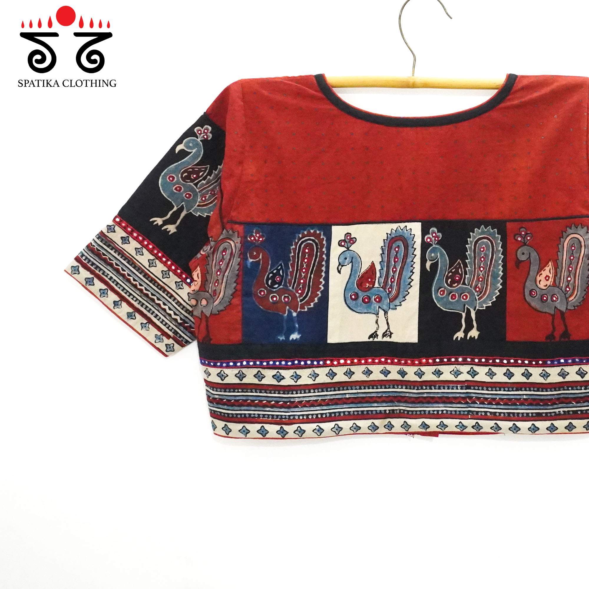 Red Morni- Ajrak Handcrafted Blouse