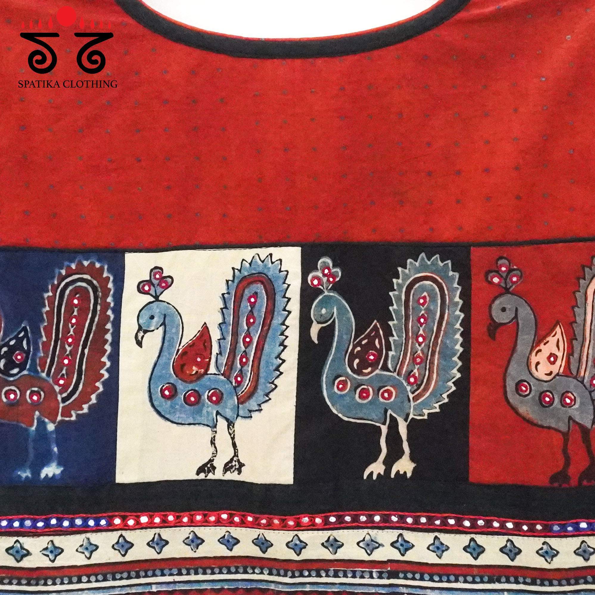 Red Morni- Ajrak Handcrafted Blouse