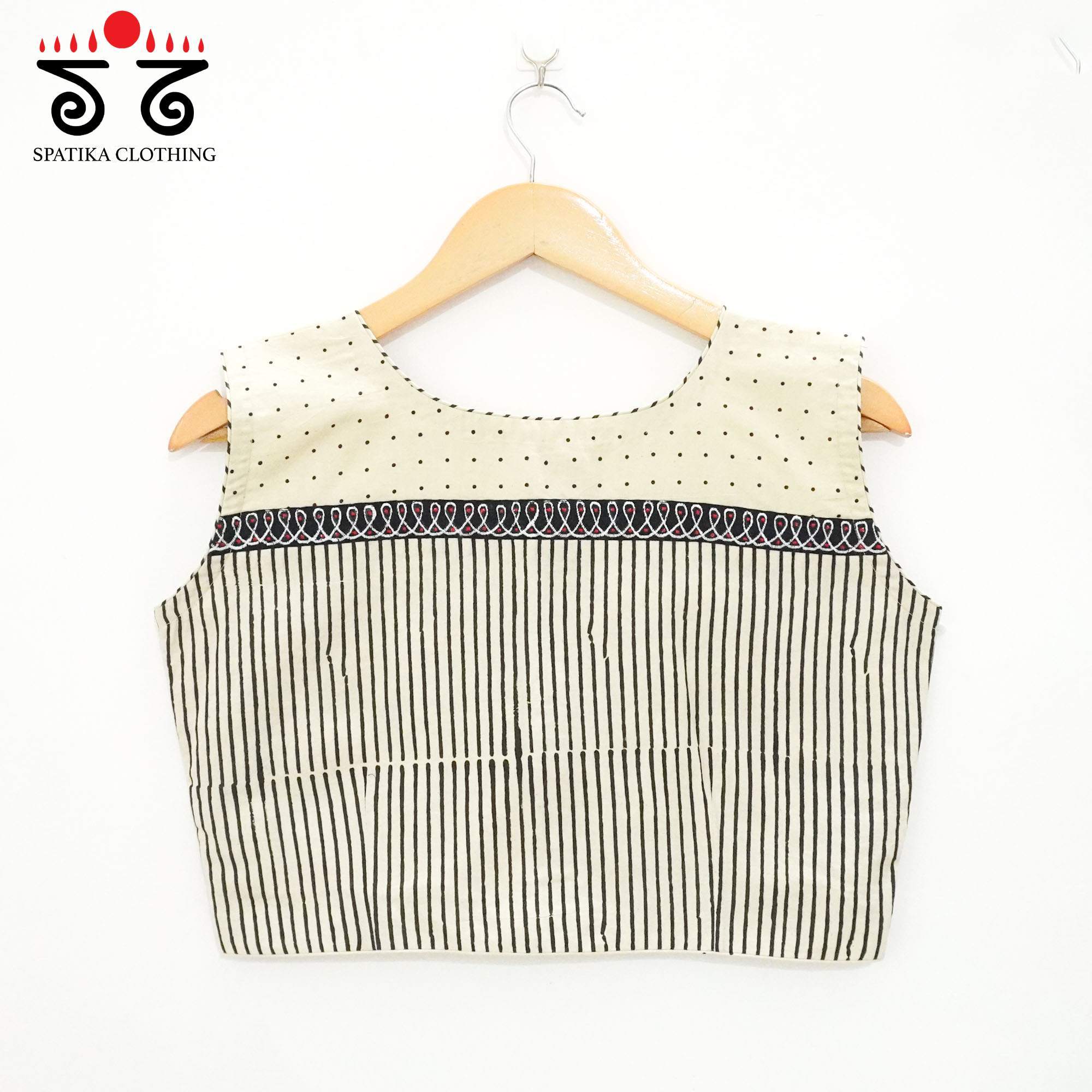 White Ajrakh - Kolam Sleeveless Blouse