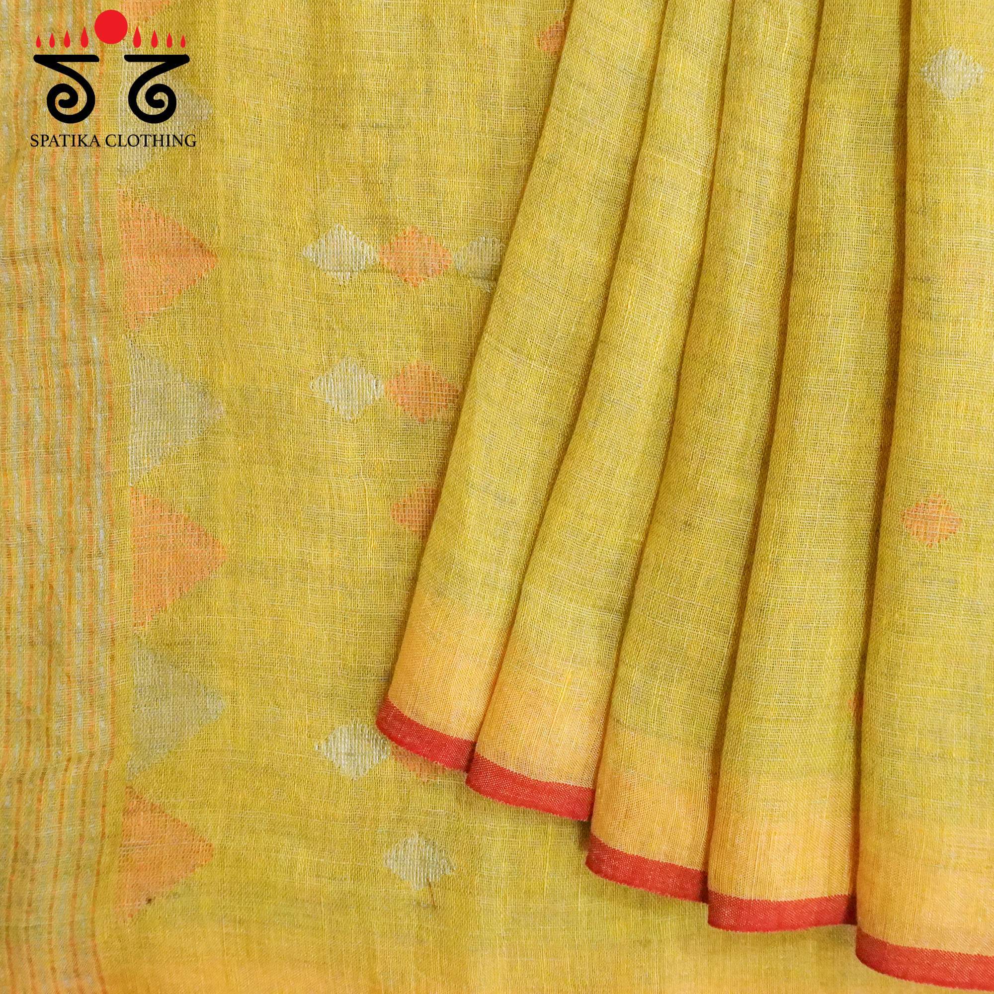 Yellow Jamdhani-Linen Cotton Saree