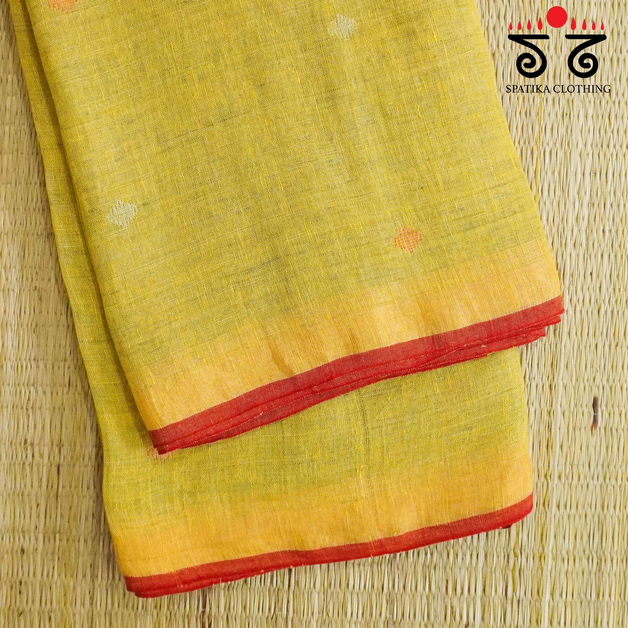 Yellow Jamdhani-Linen Cotton Saree