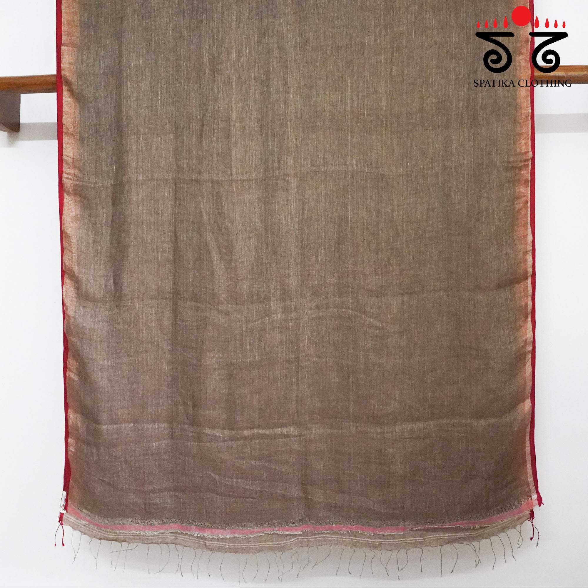 Light Brown Jamdhani-Linen Cotton Saree