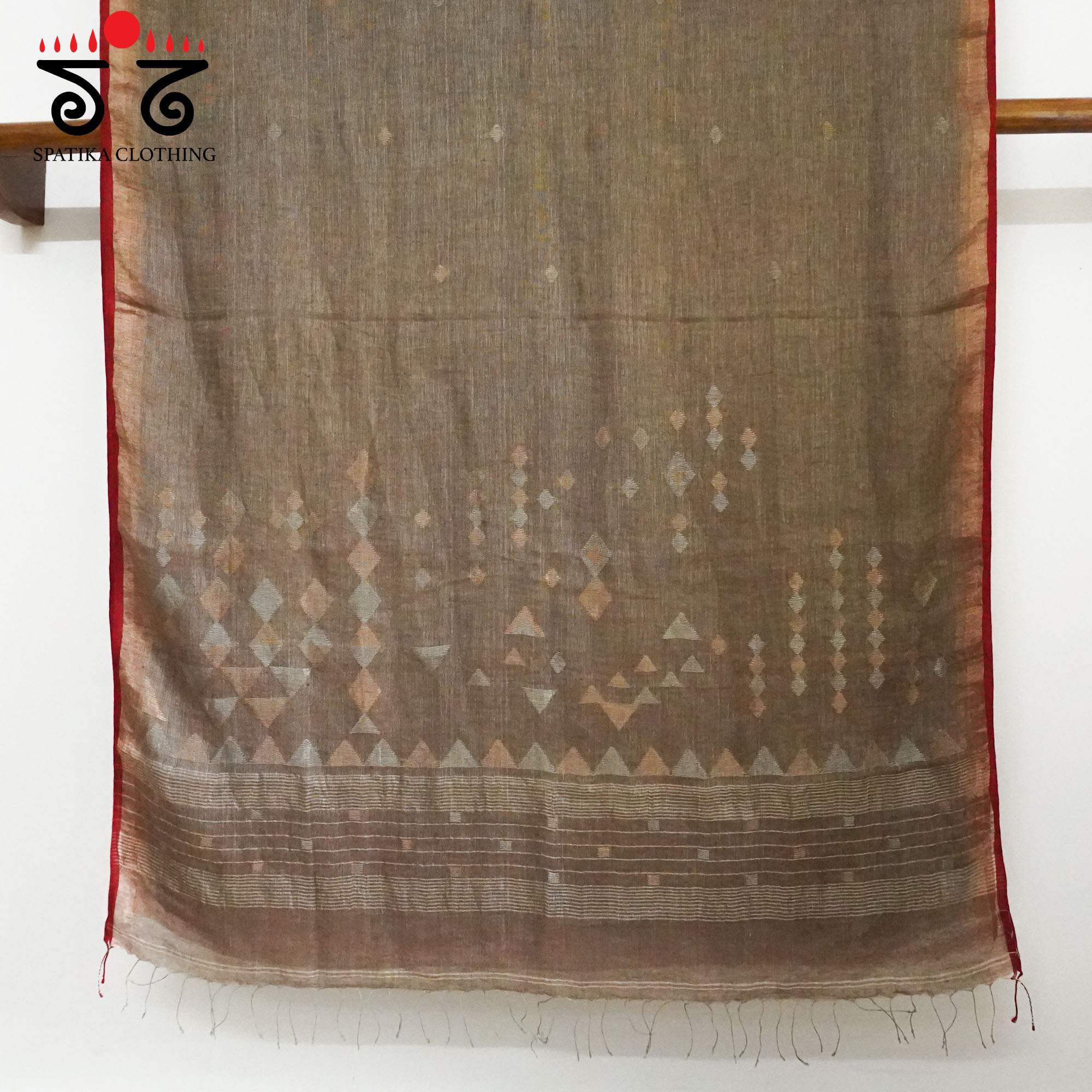 Light Brown Jamdhani-Linen Cotton Saree