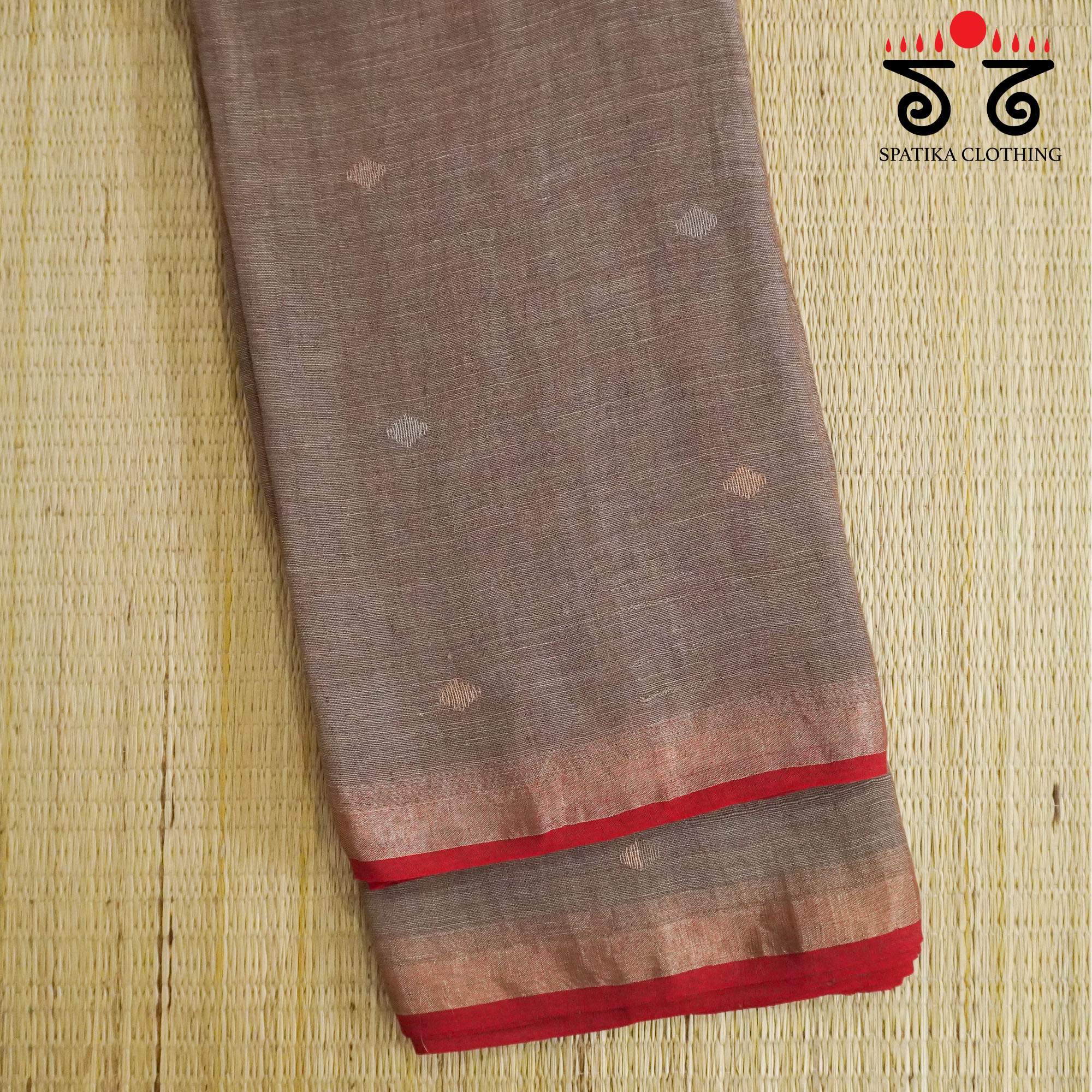 Light Brown Jamdhani-Linen Cotton Saree