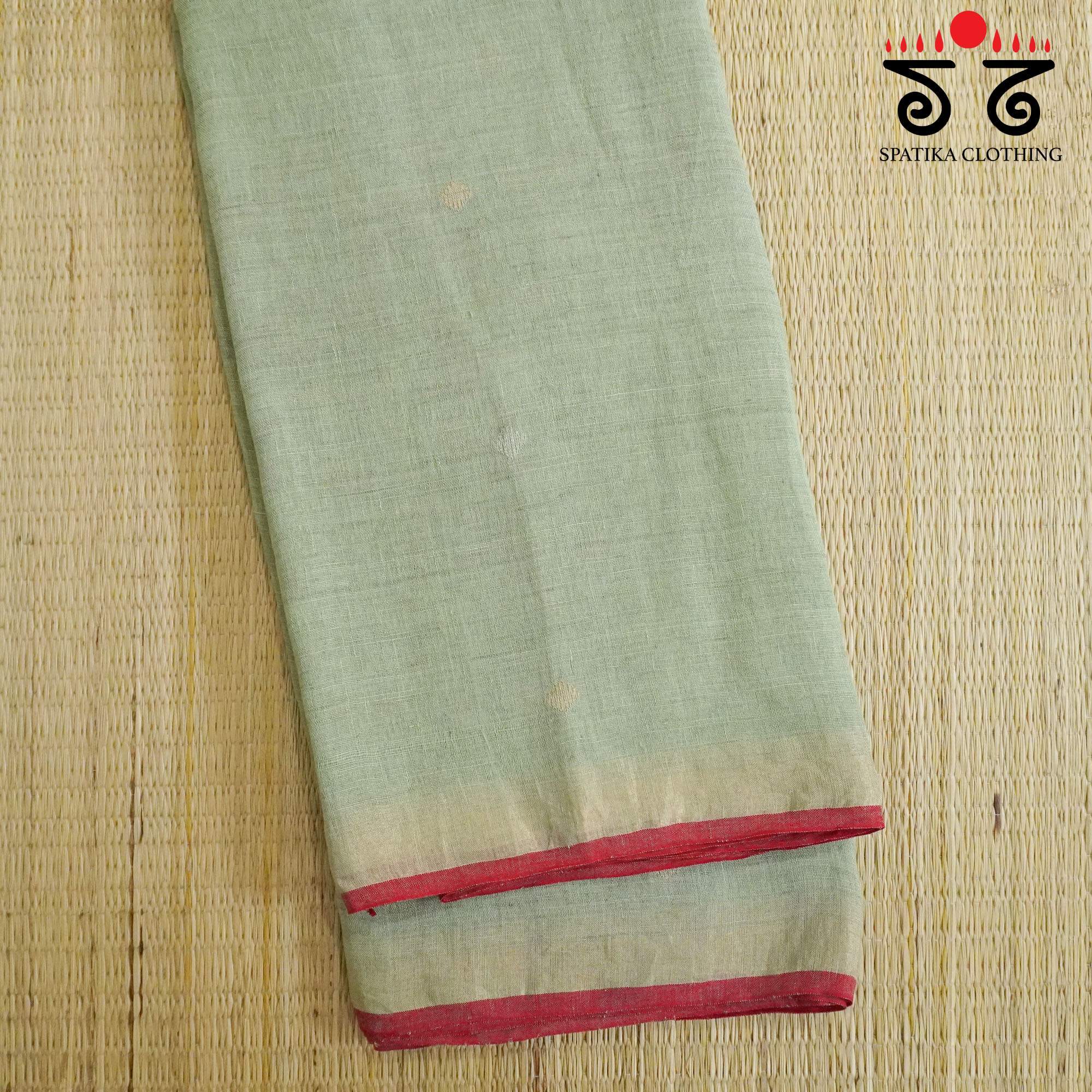 Green Jamdhani-Linen Cotton Saree