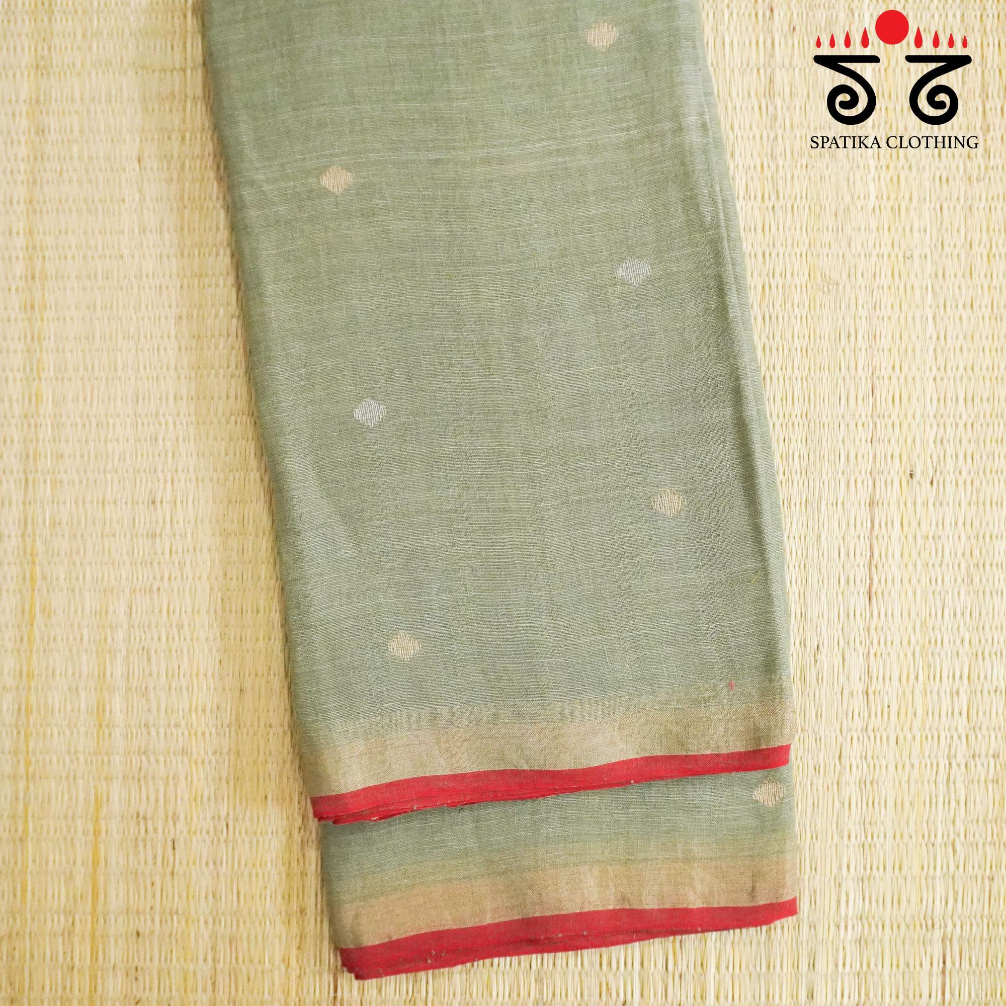 Light Grey Jamdhani-Linen Cotton Saree