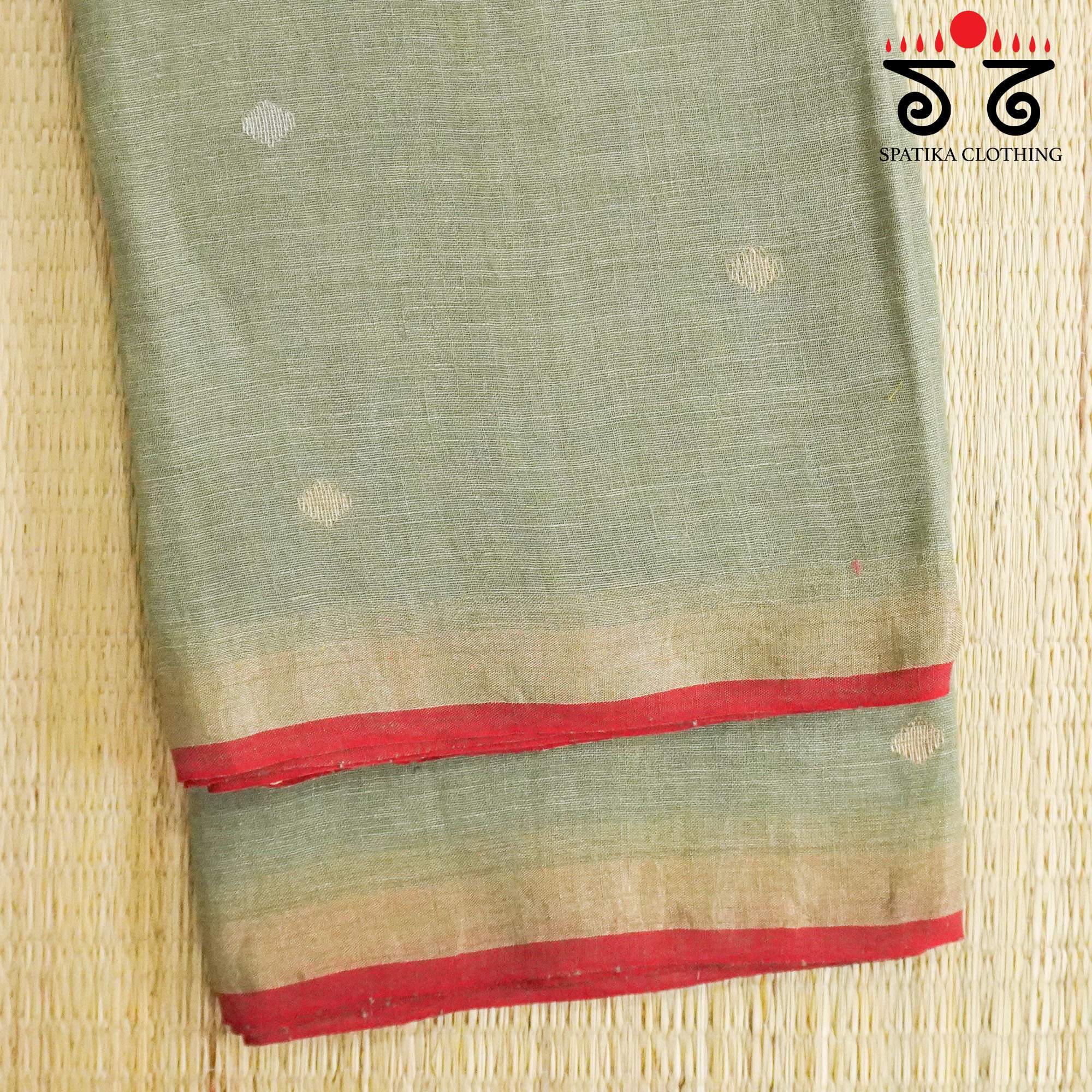 Light Grey Jamdhani-Linen Cotton Saree