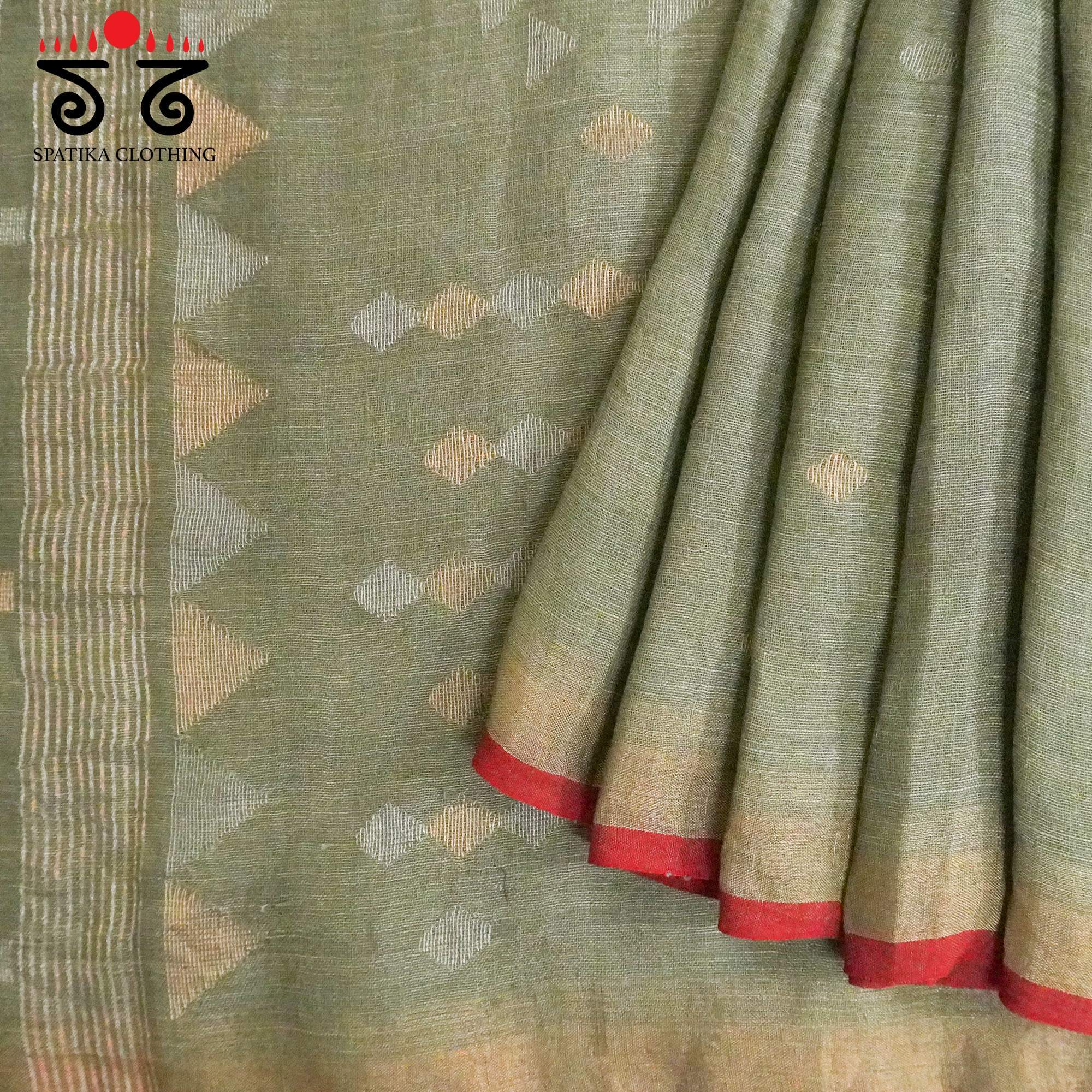 Light Grey Jamdhani-Linen Cotton Saree