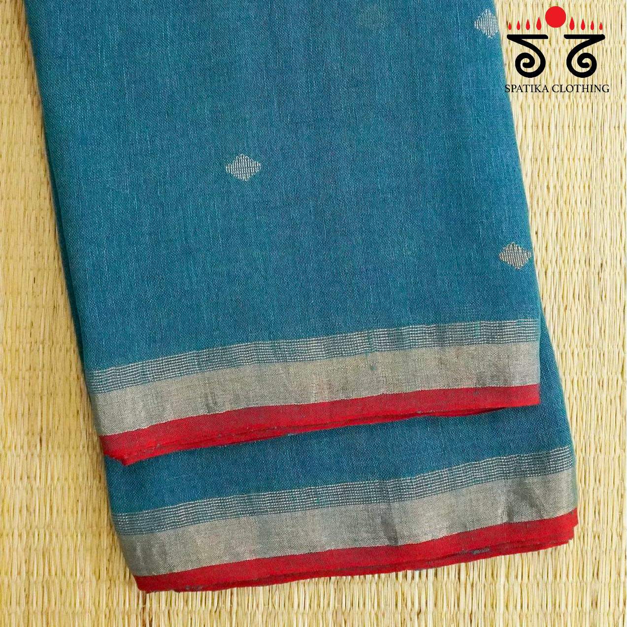 Blue Jamdhani-Linen Cotton Saree