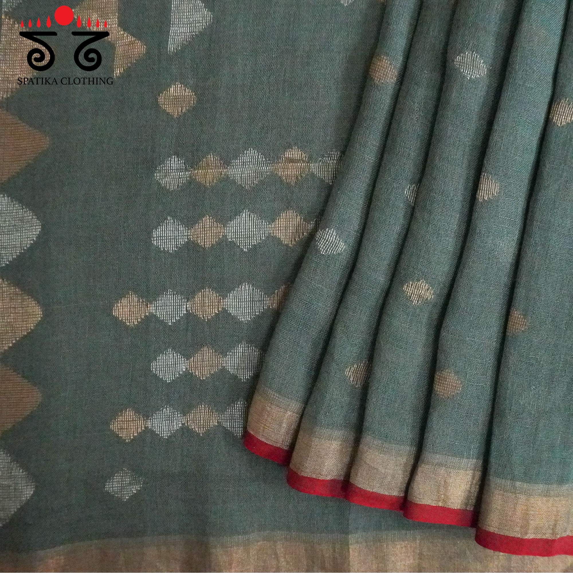 Grey Jamdhani-Linen Cotton Saree