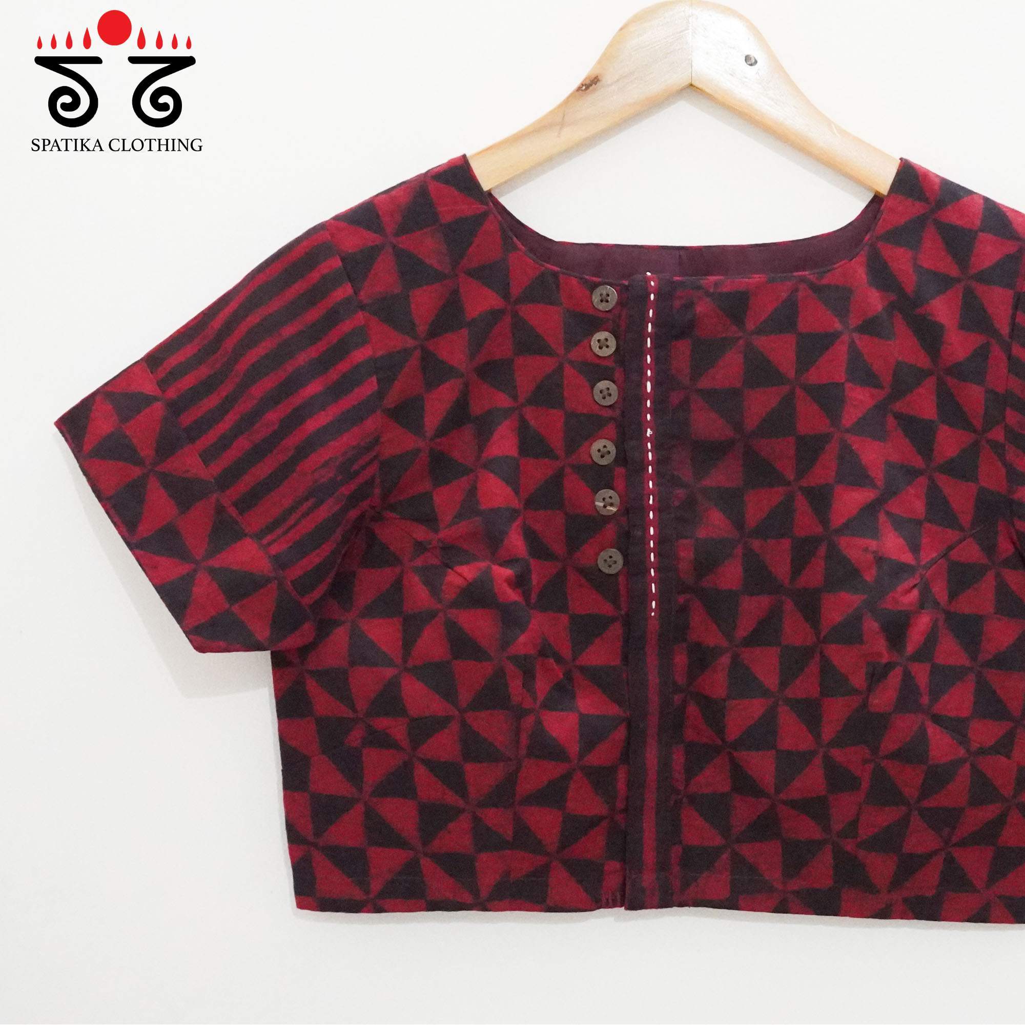 Red Ajrak Side Closure Blouse