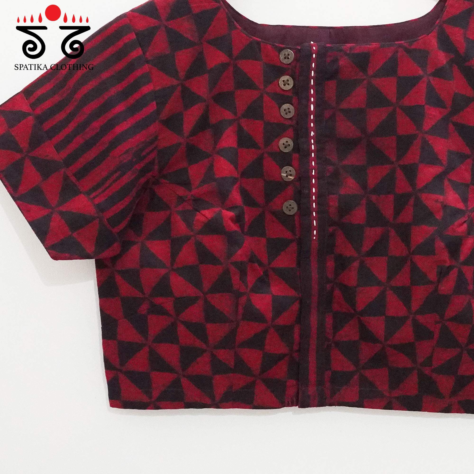 Red Ajrak Side Closure Blouse