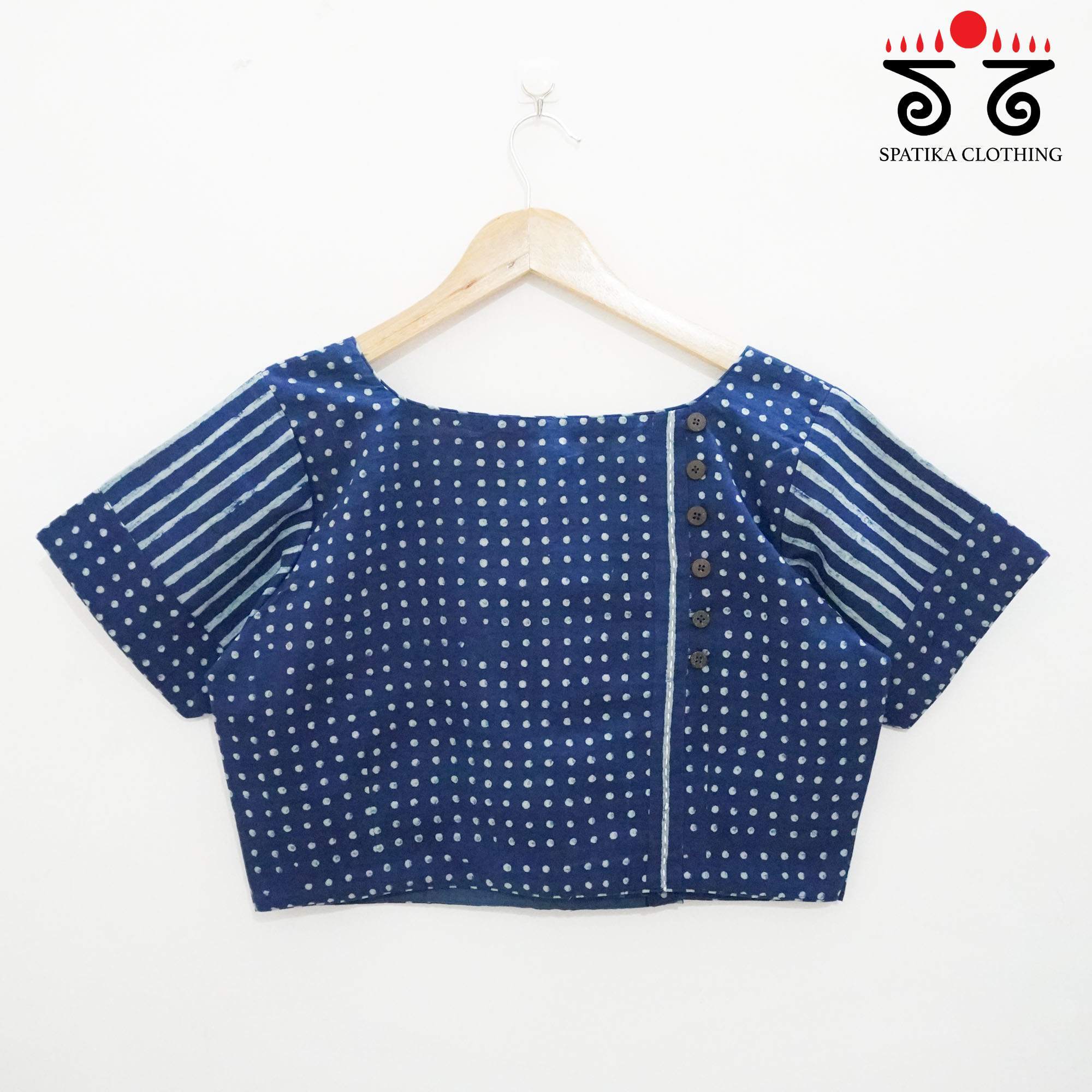 Blue Ajrak Side Closure Blouse