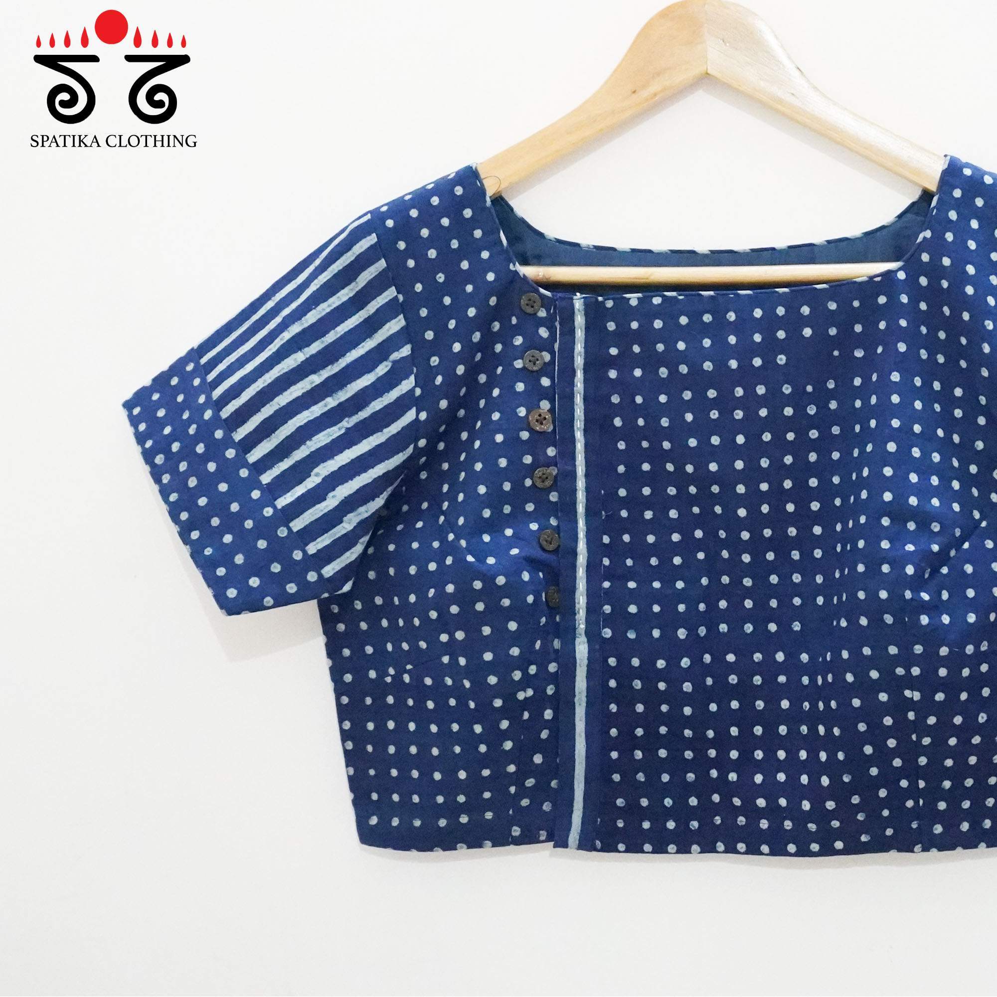 Blue Ajrak Side Closure Blouse