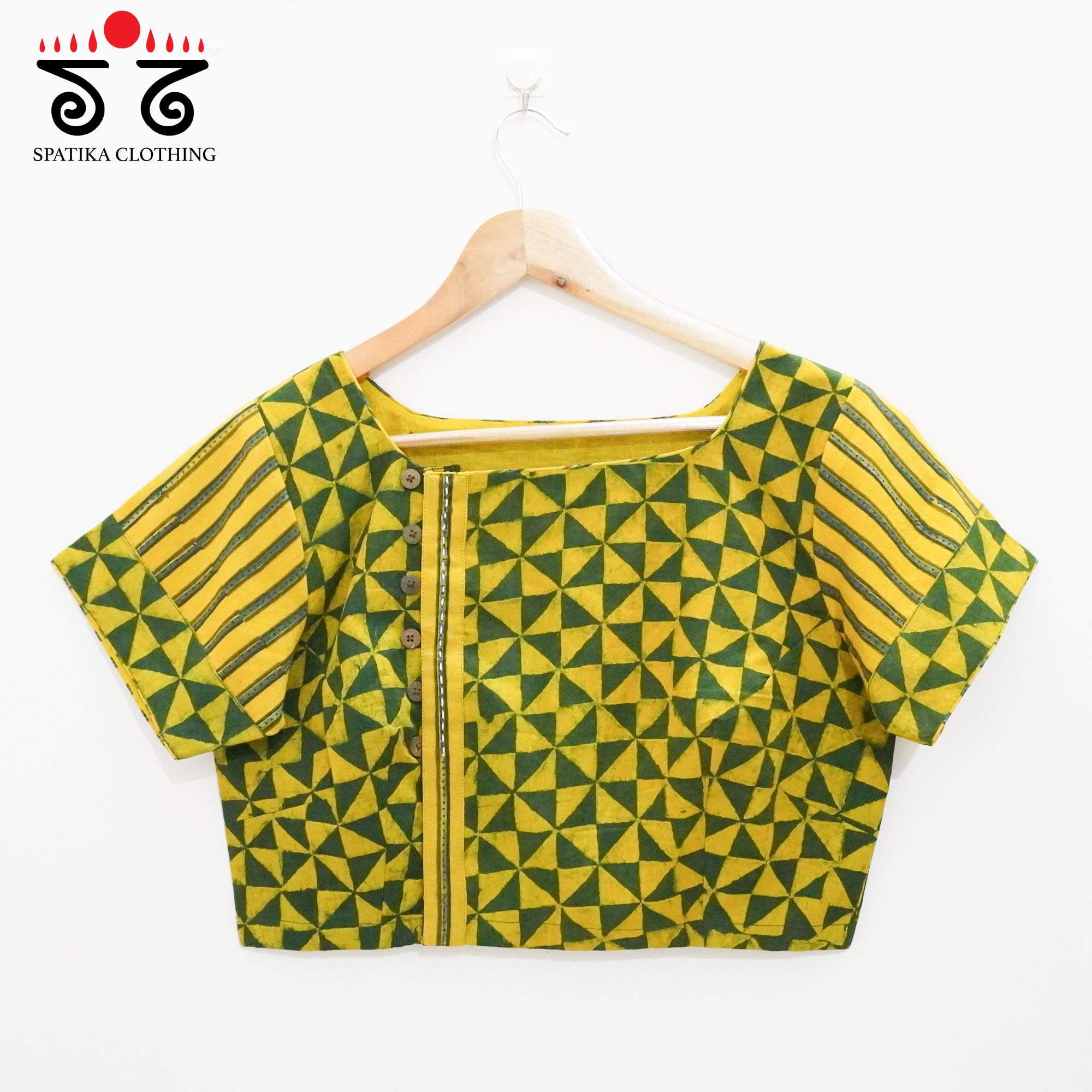 Green Ajrak Side Closure Blouse
