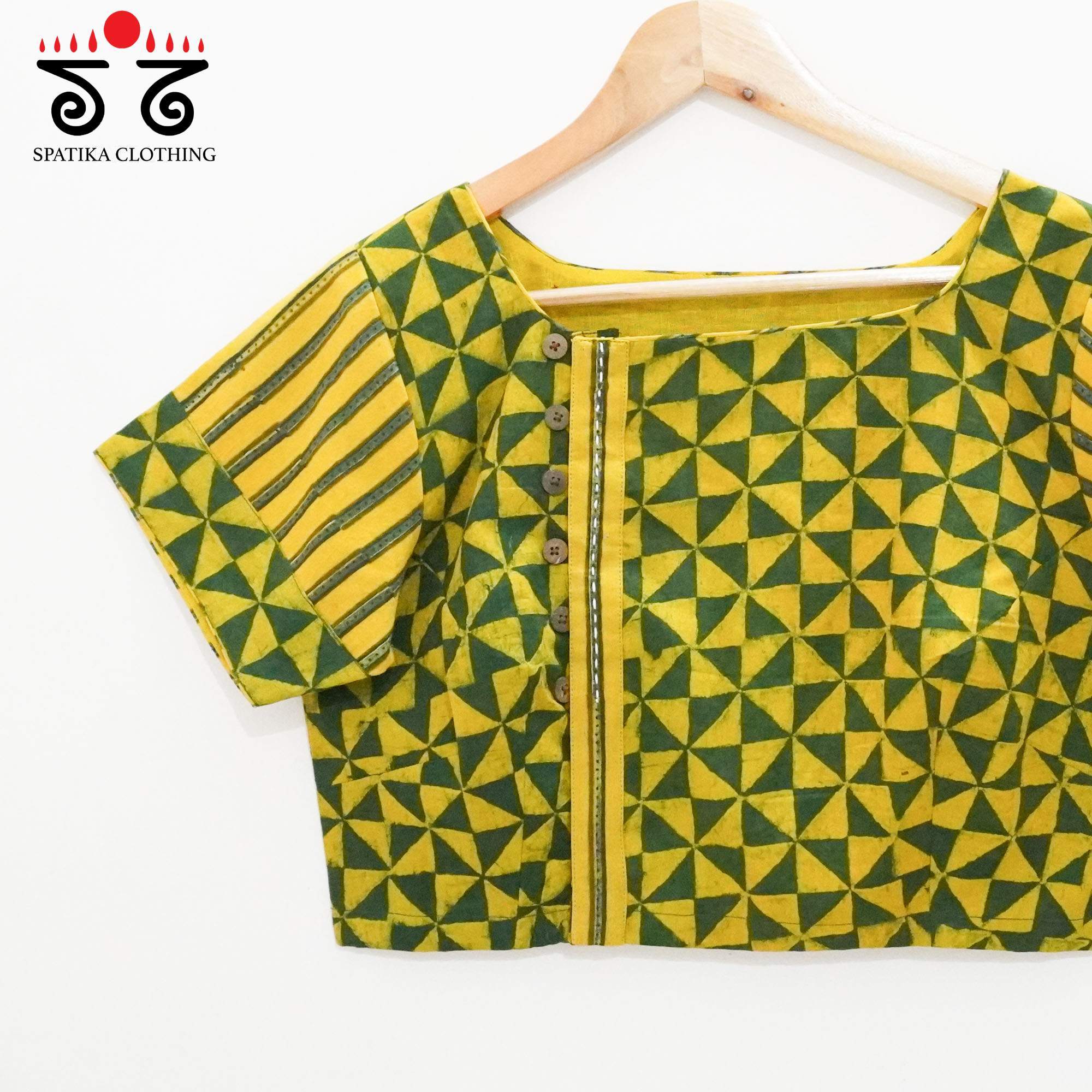 Green Ajrak Side Closure Blouse