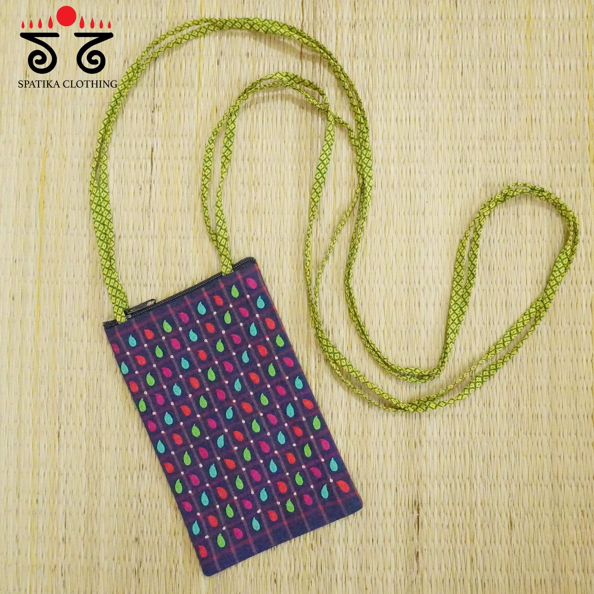 Blue Hand Embroidered Mobile Pouch