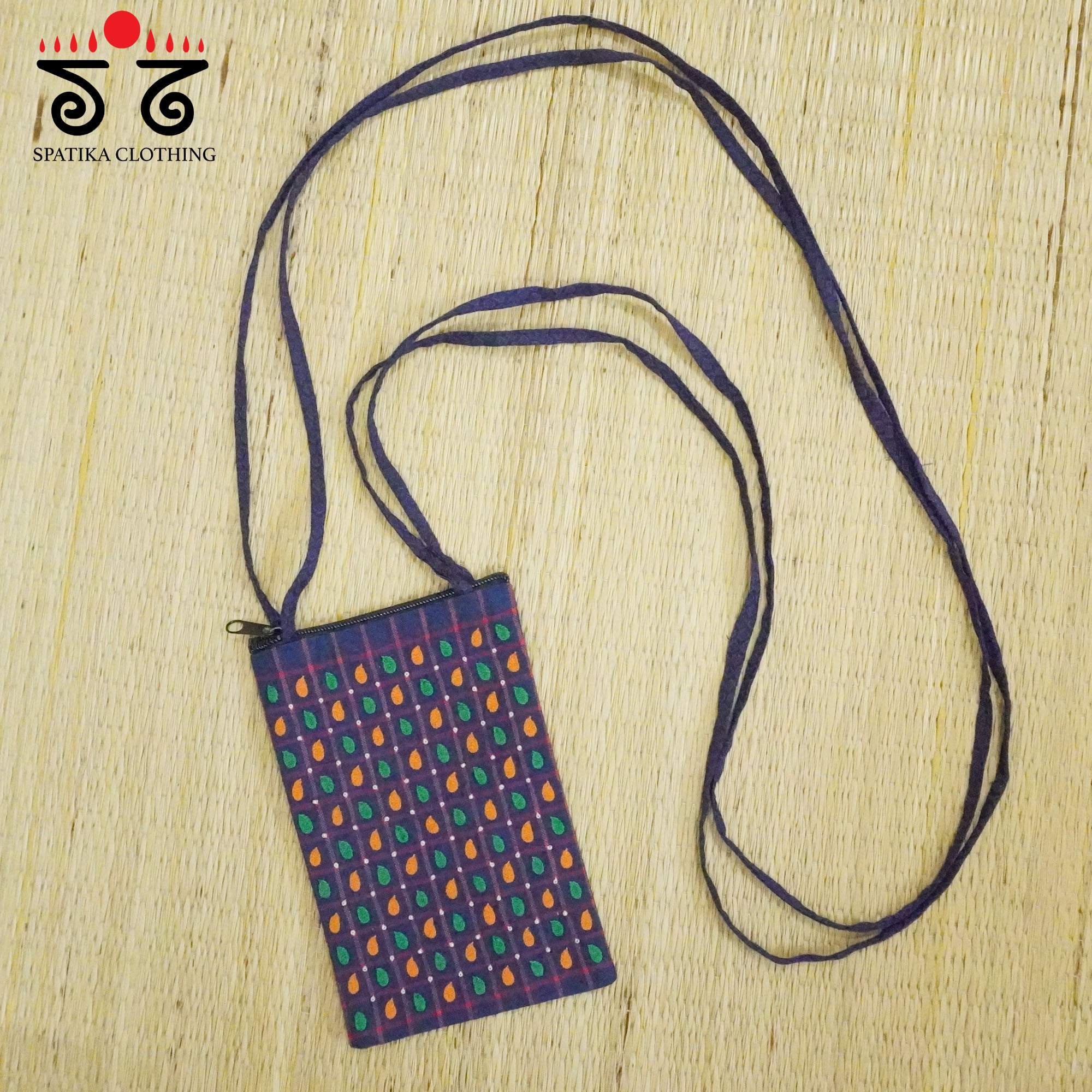 Blue Hand Embroidered Mobile Pouch