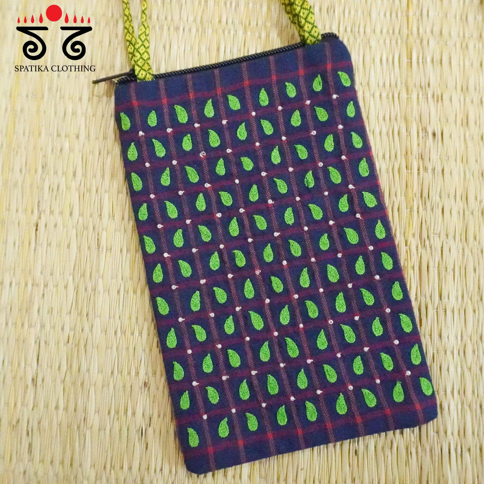 Blue Hand Embroidered Mobile Pouch