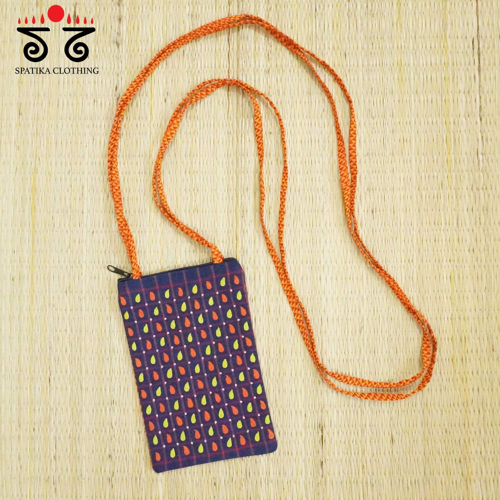 Blue Hand Embroidered Mobile Pouch