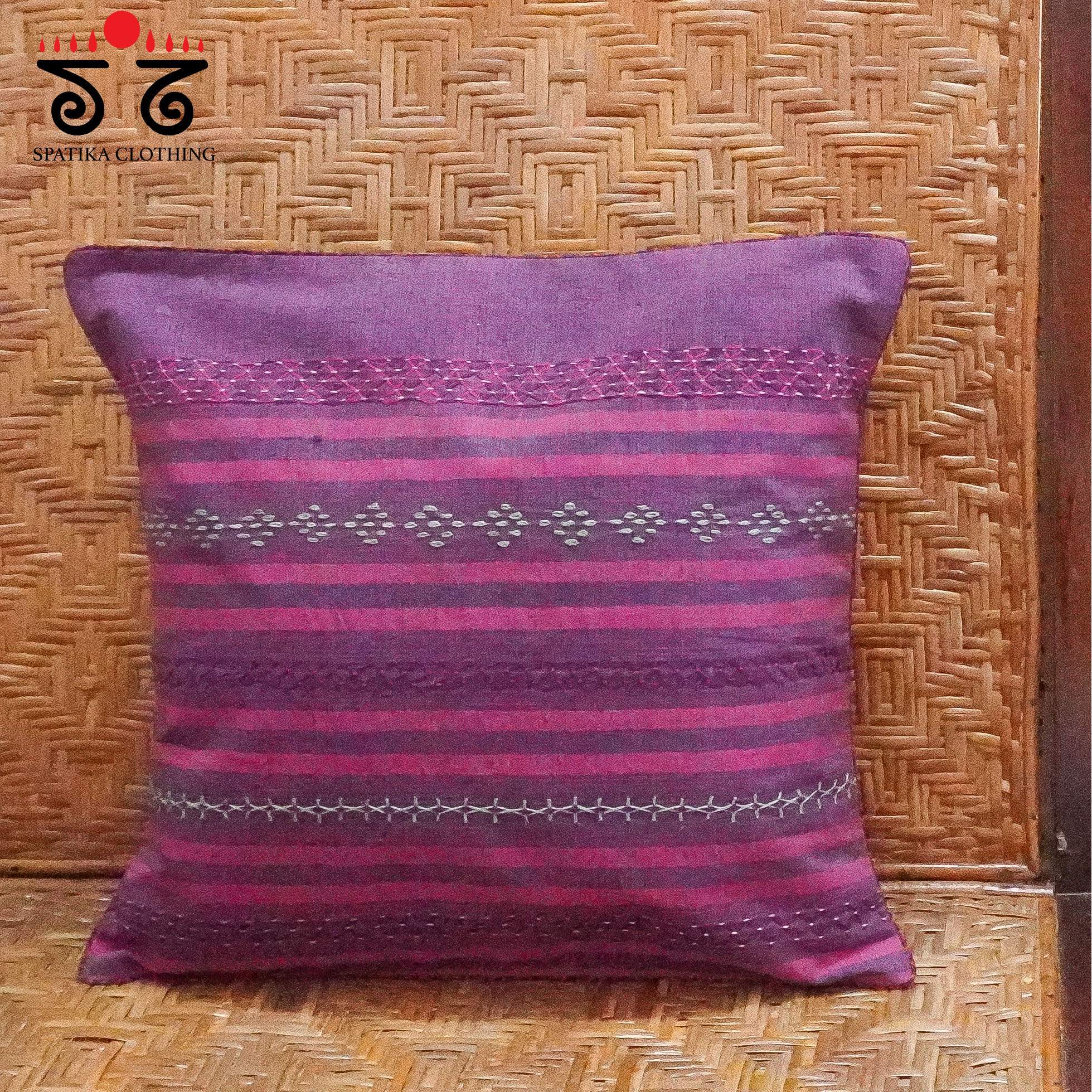 Pink Lambani Hand Embroidered Cushion Cover