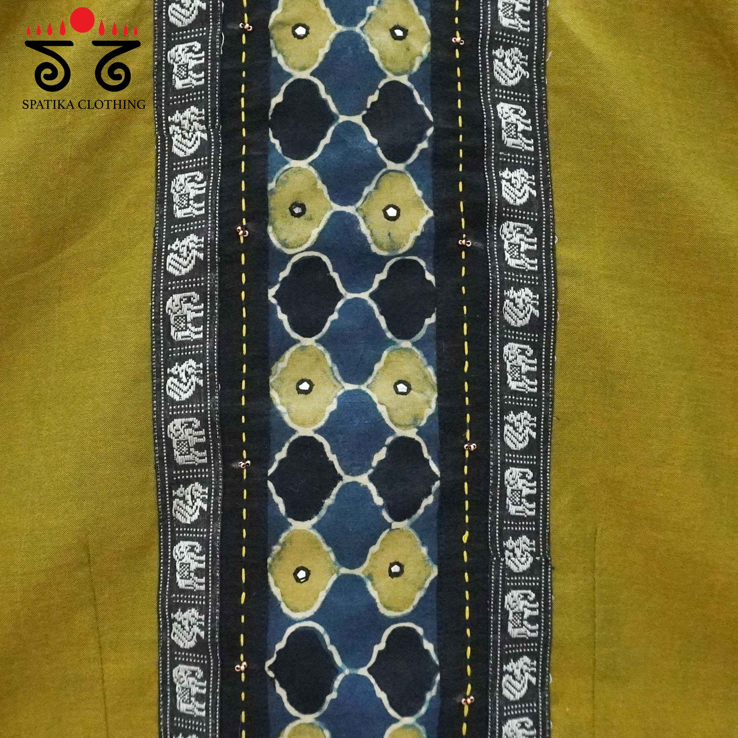 Green Solid Ajrakh Patch Work Blouse