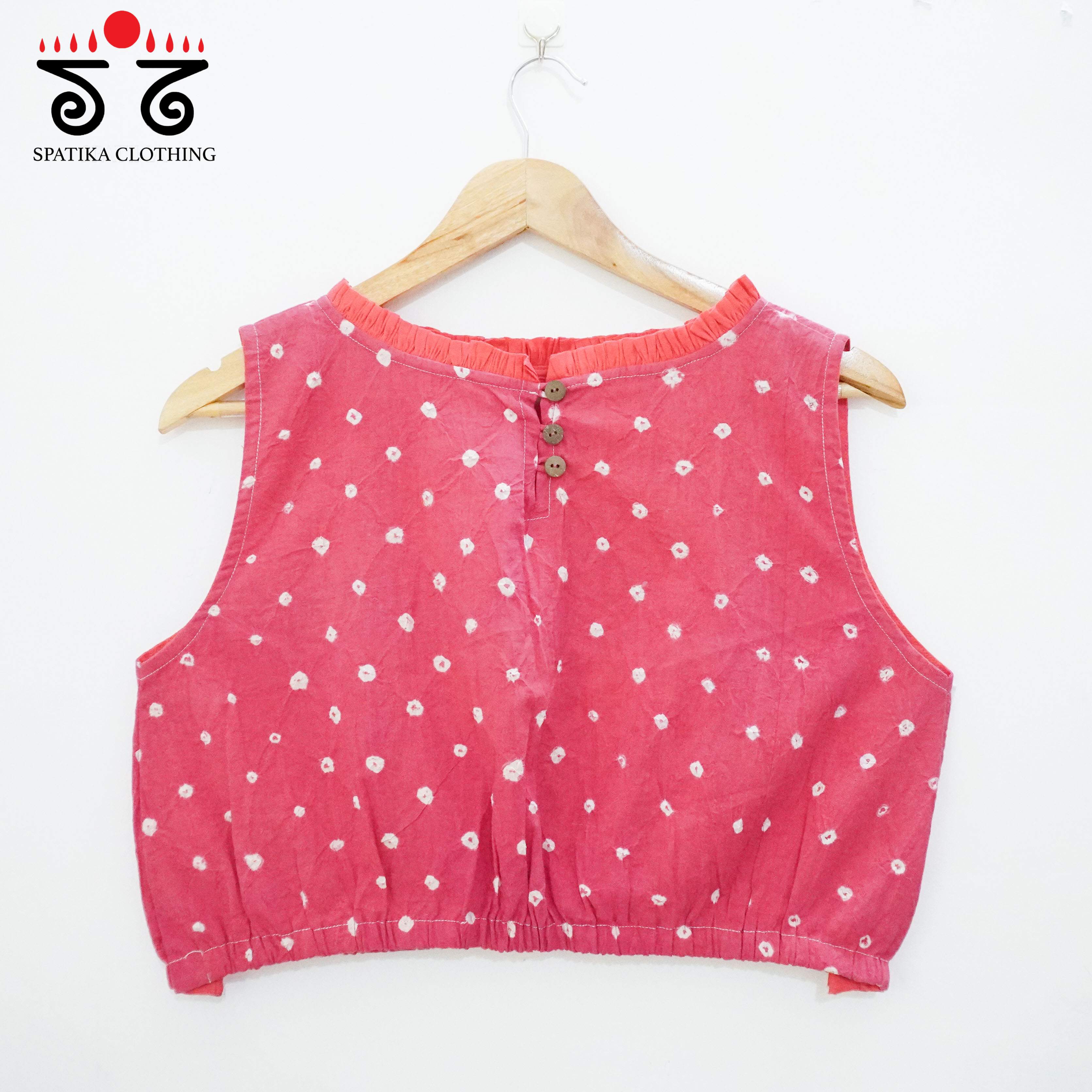 Pink Bandhani Frilled Sleeveless Blouse