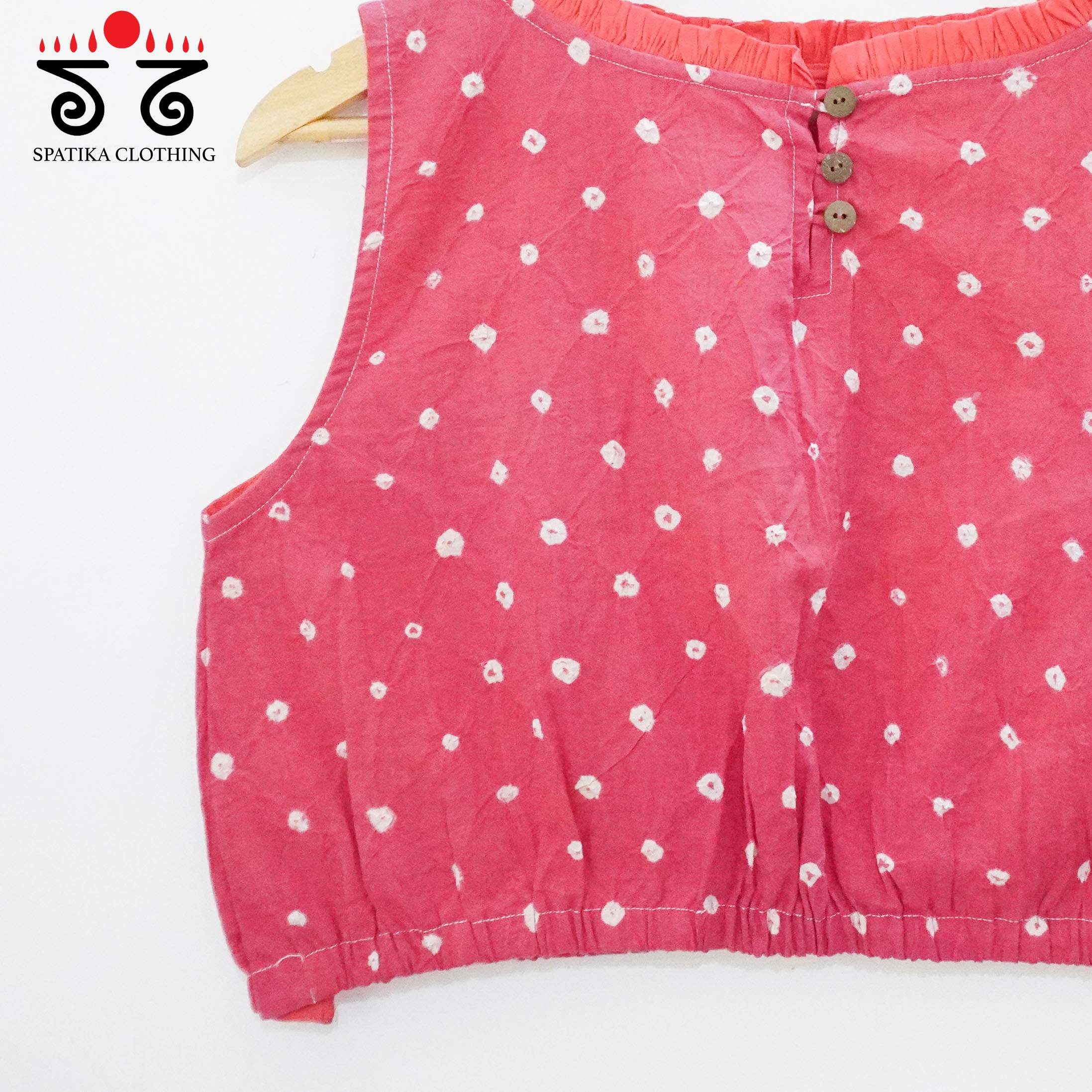 Pink Bandhani Frilled Sleeveless Blouse