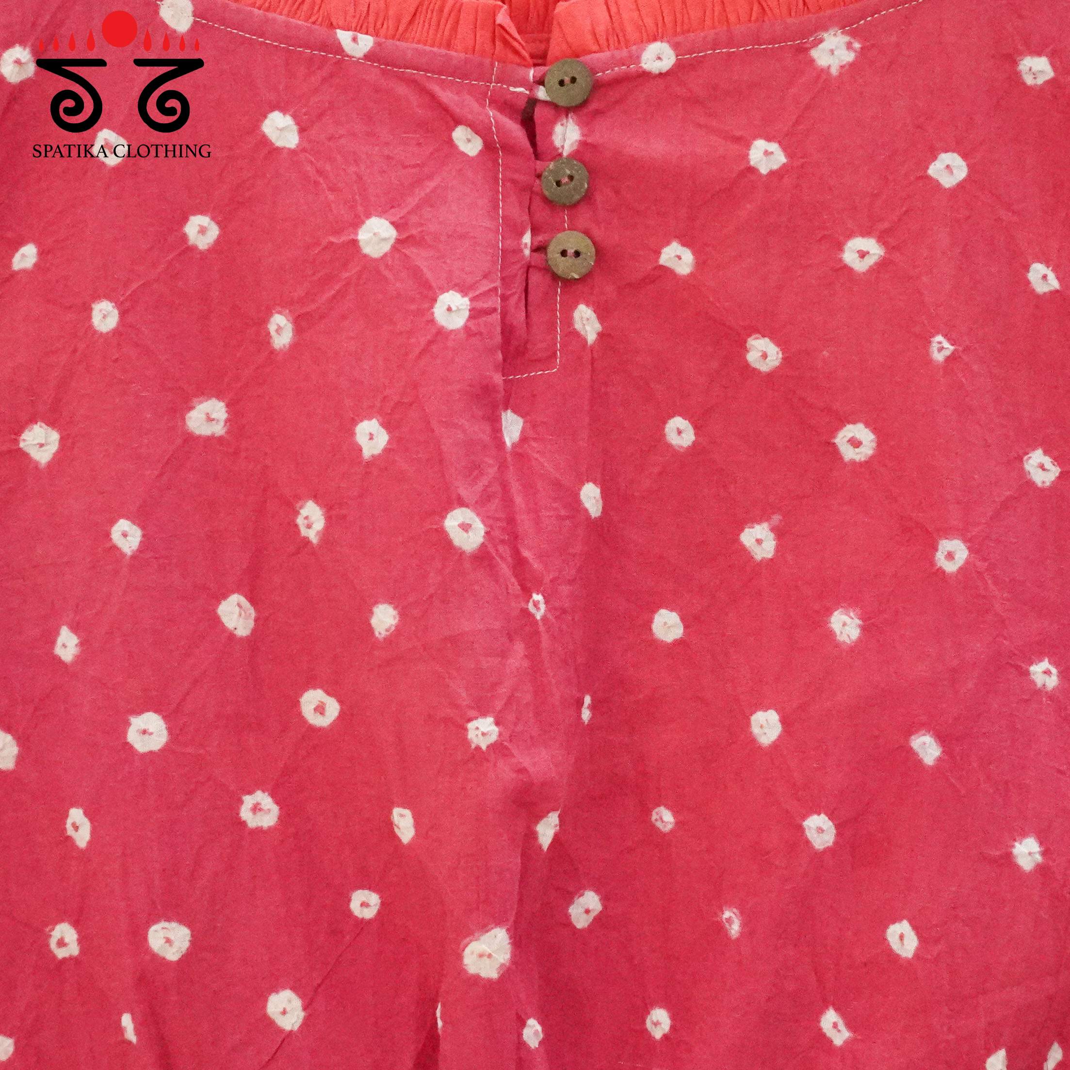 Pink Bandhani Frilled Sleeveless Blouse