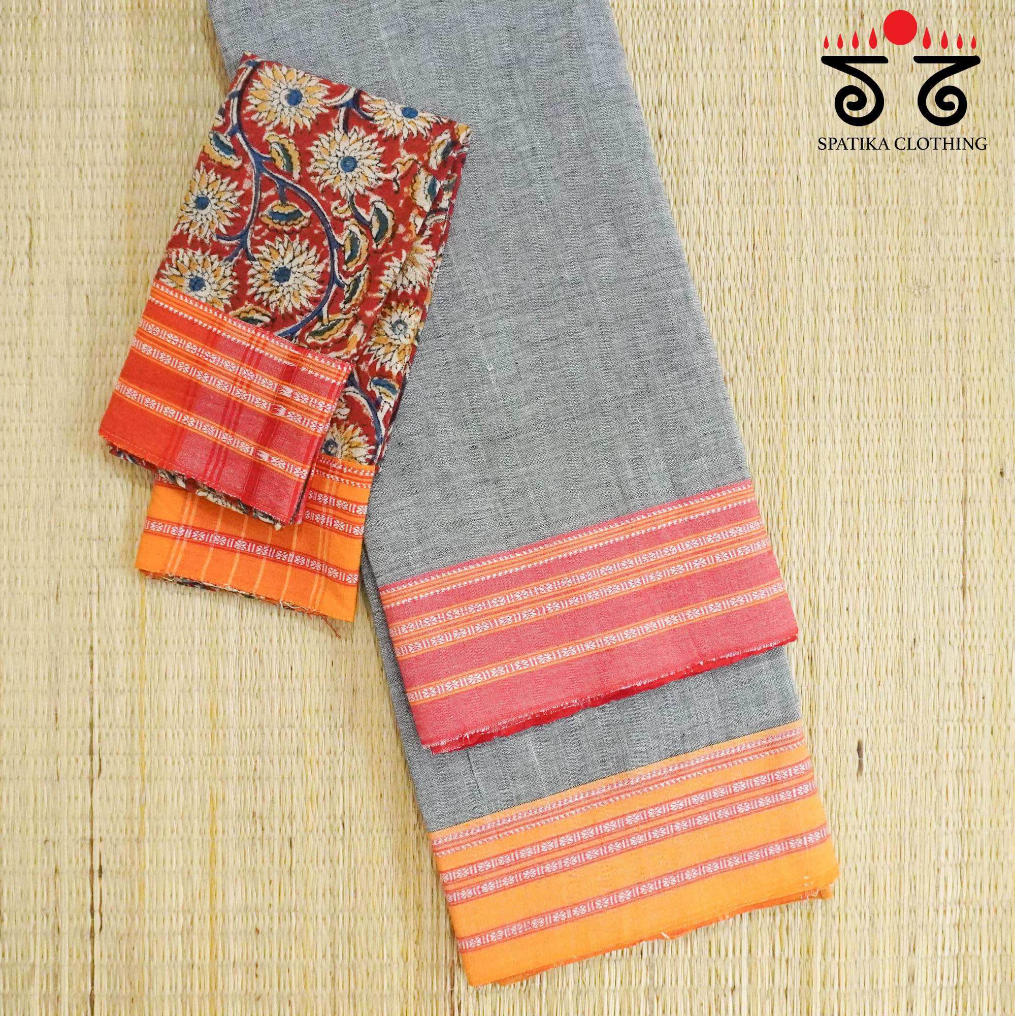 Grey Ilkal Handwoven Cotton Saree - Kalamkari Blouse