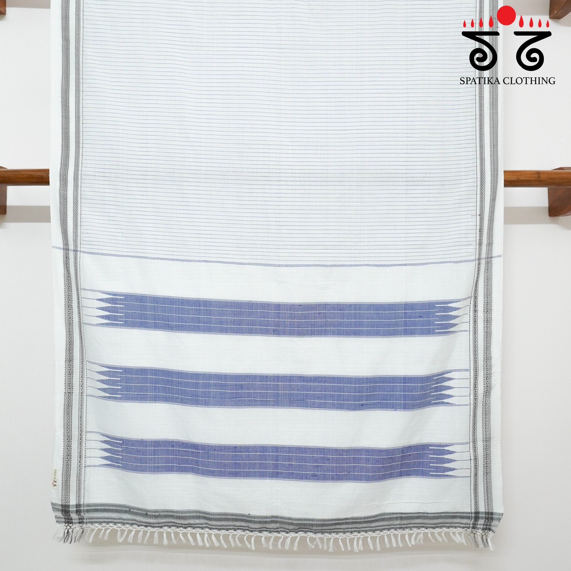 White Ilkal Handwoven Cotton Saree - Ikat Blouse