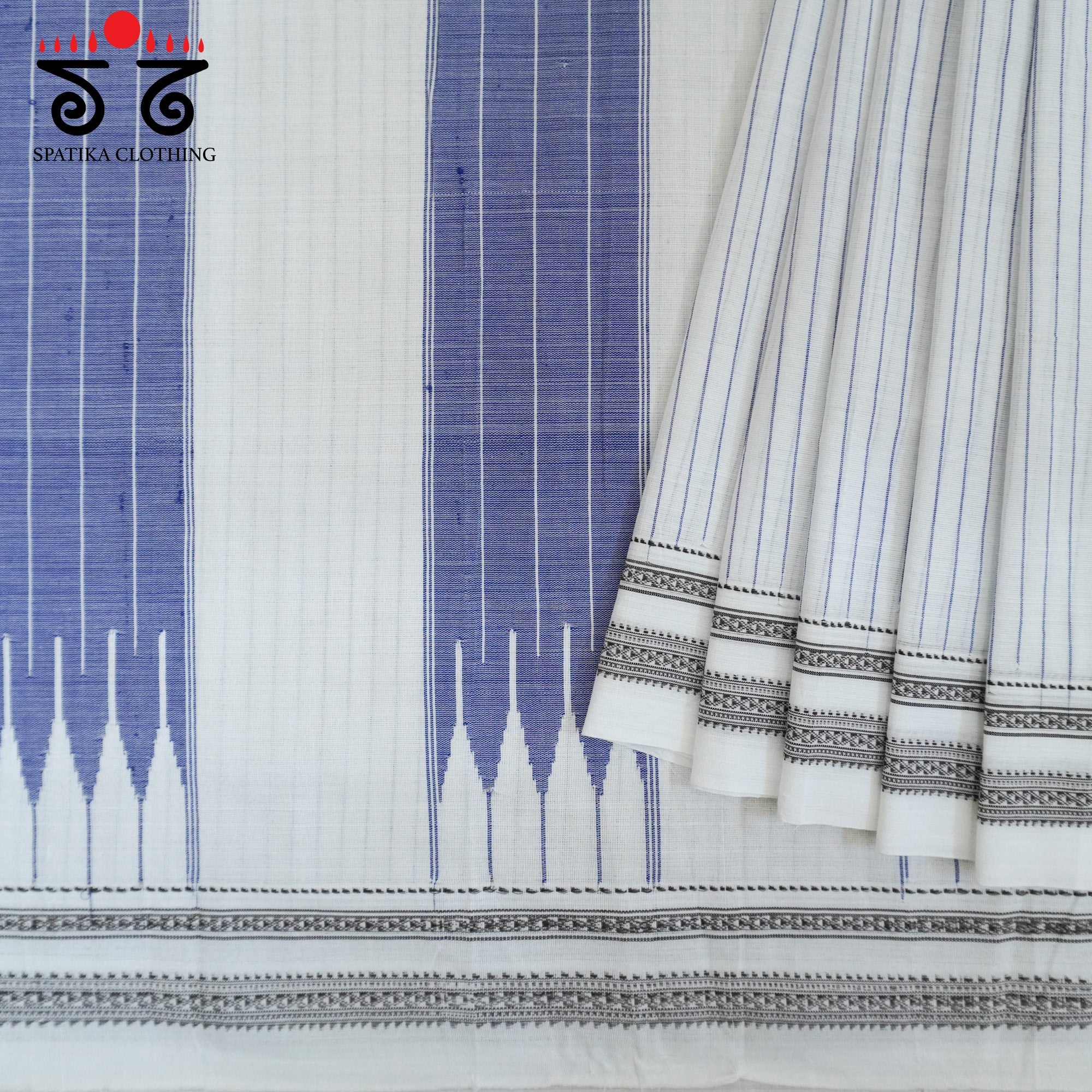 White Ilkal Handwoven Cotton Saree - Ikat Blouse