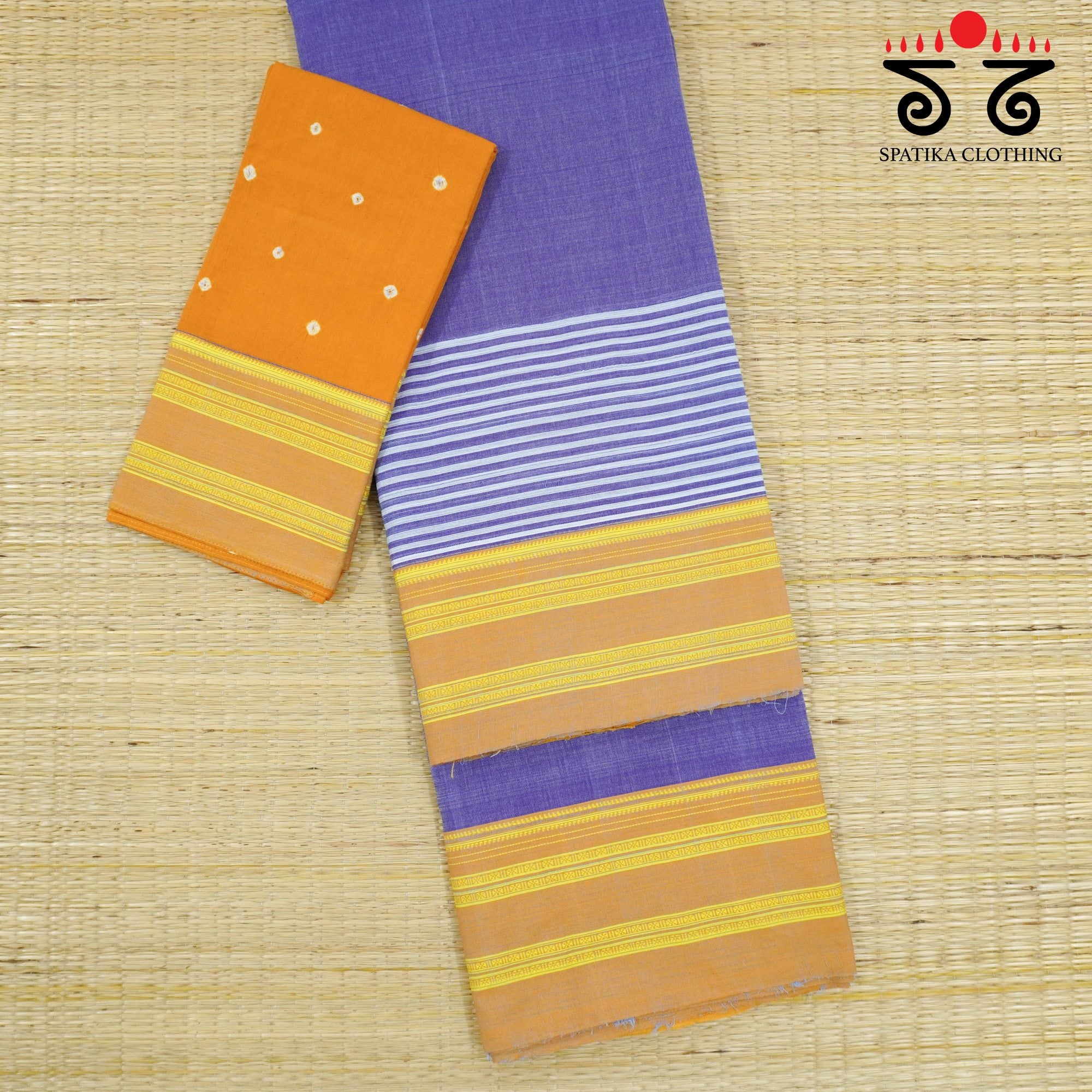 Violet Ilkal Handwoven Cotton Saree - Bandhini Blouse