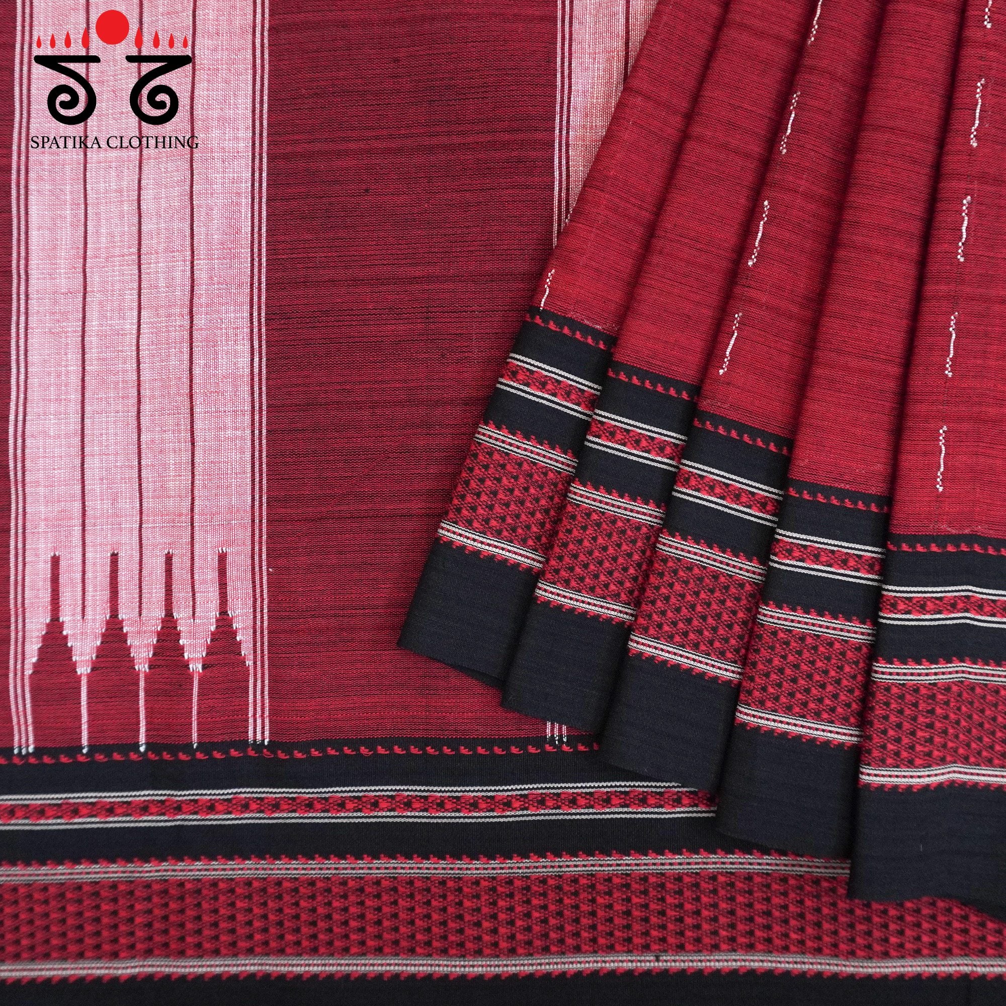 Red Ilkal Handwoven Cotton Saree - Pen Kalamkari Blouse