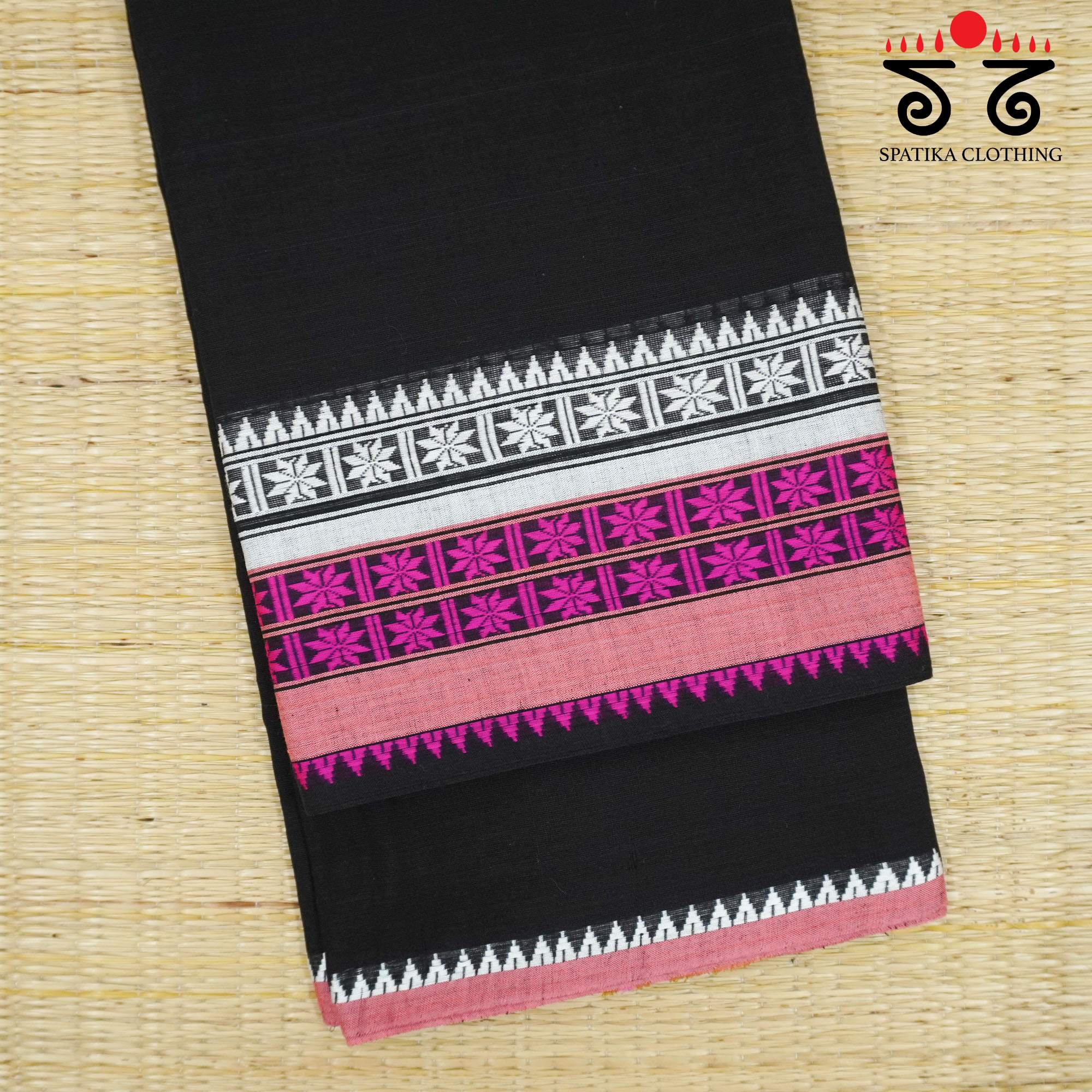 Black Begampur Handwoven Cotton Saree New!