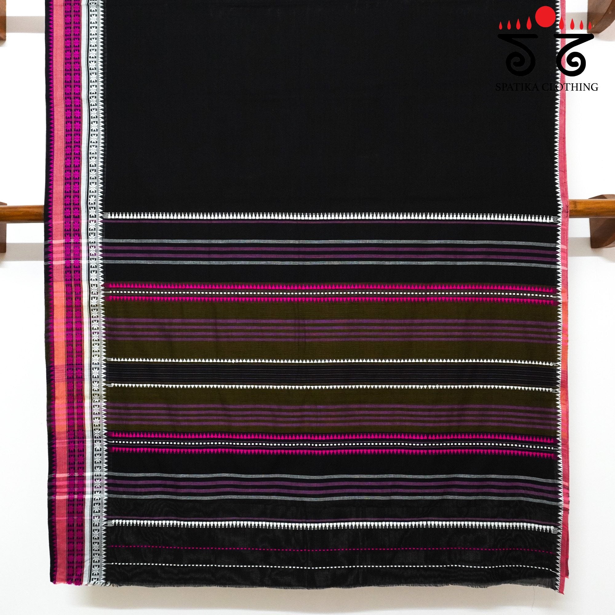 Black Begampur Handwoven Cotton Saree New!