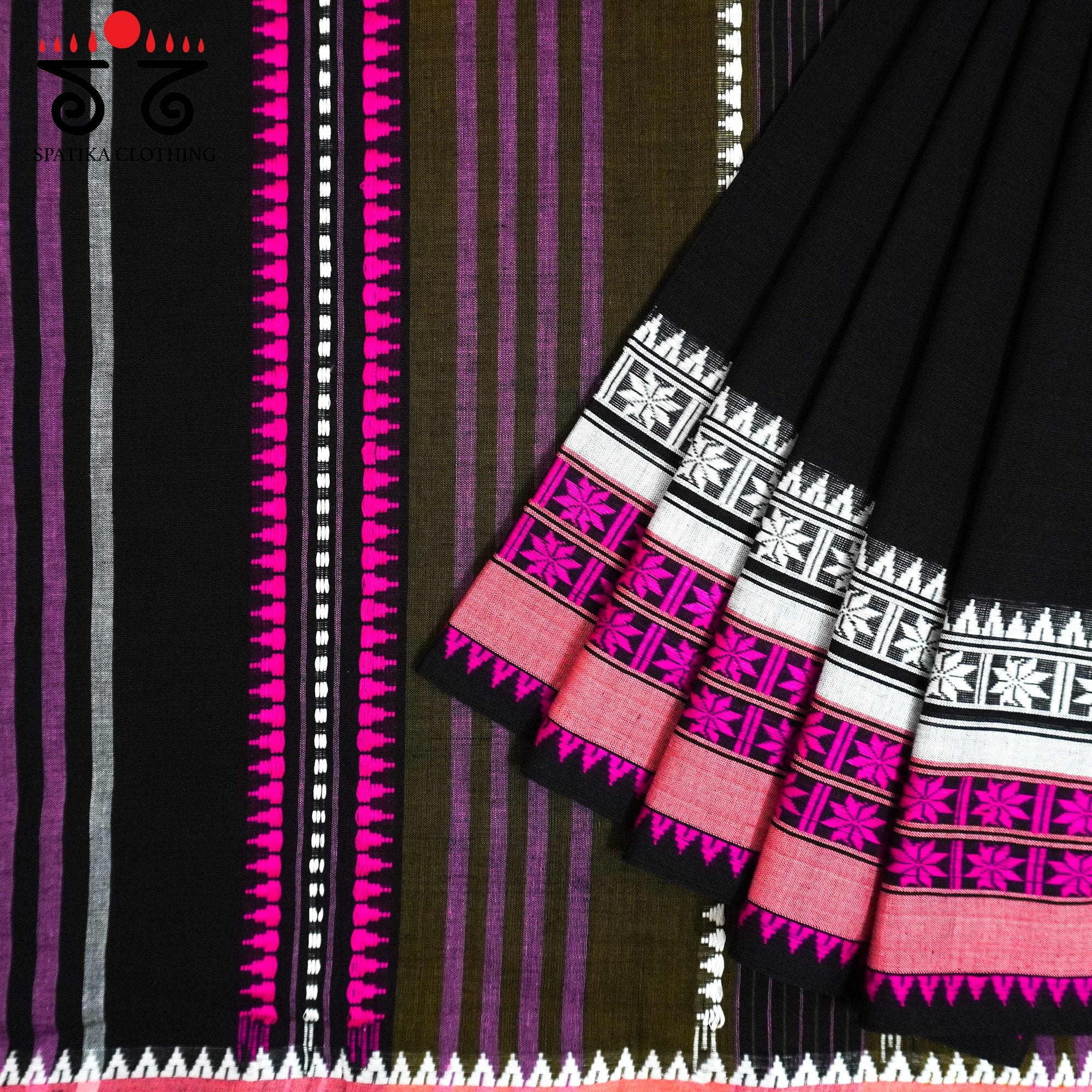 Black Begampur Handwoven Cotton Saree New!