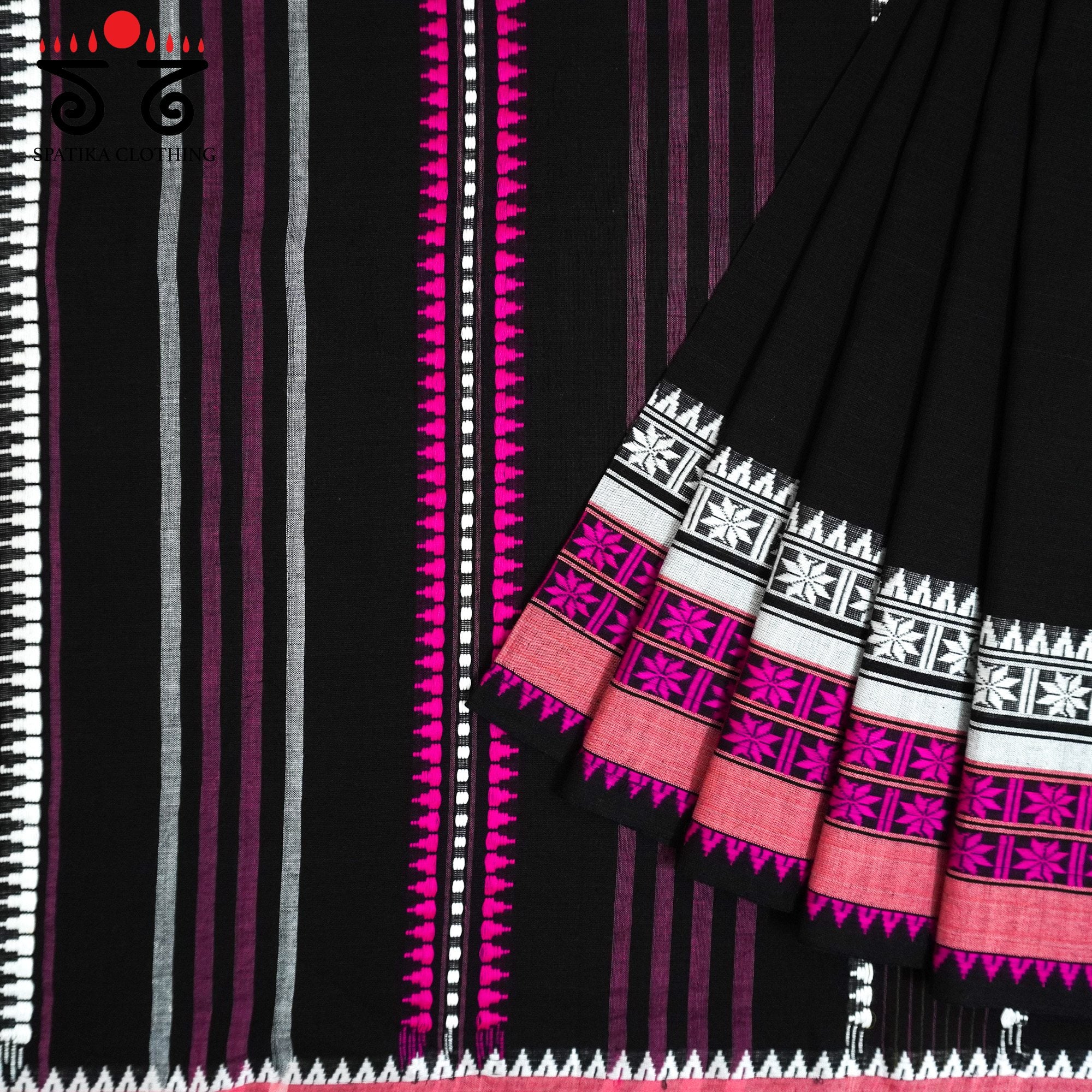Black Begampur Handwoven Cotton Saree New!