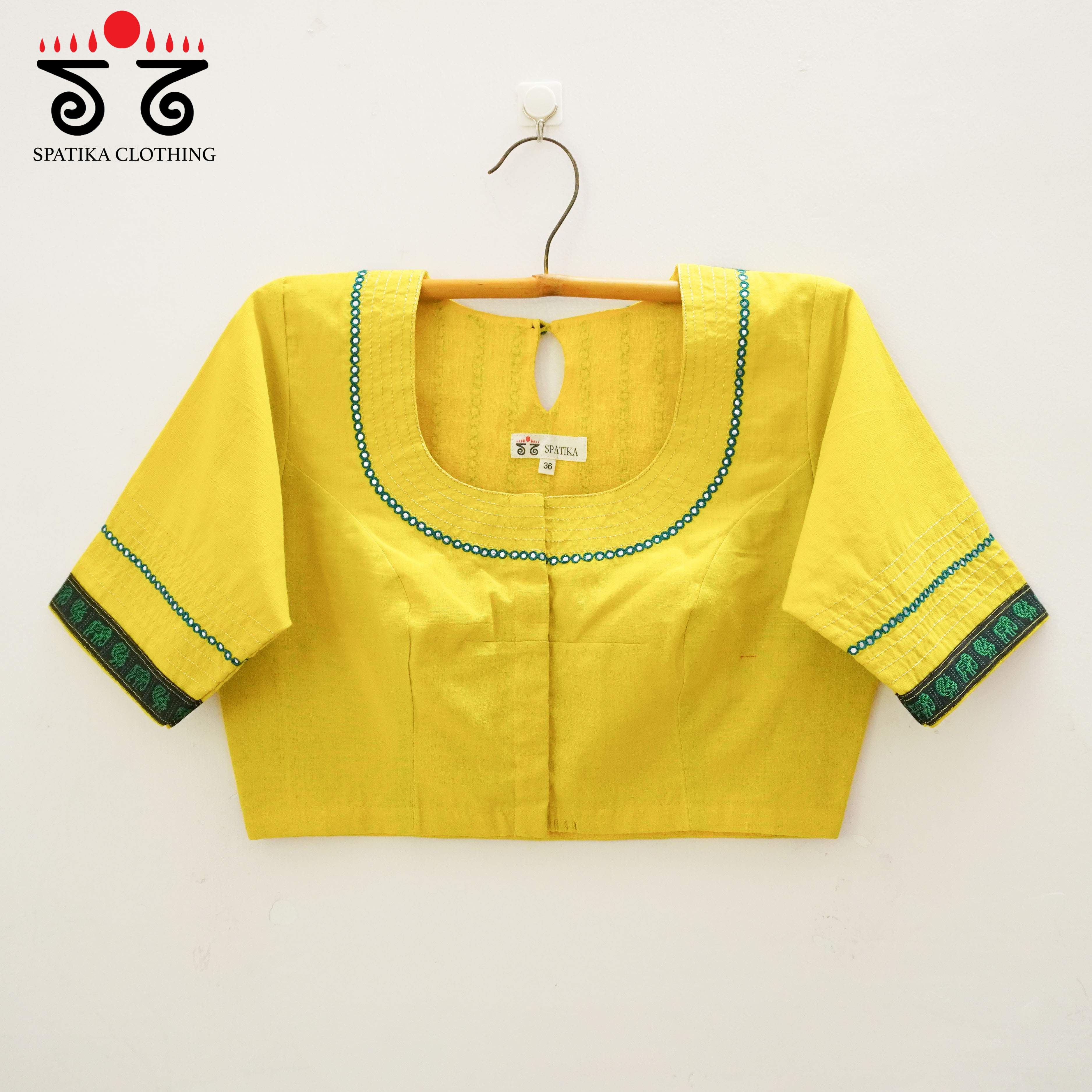 Yellow Mirror Work Hand embroidered Blouse