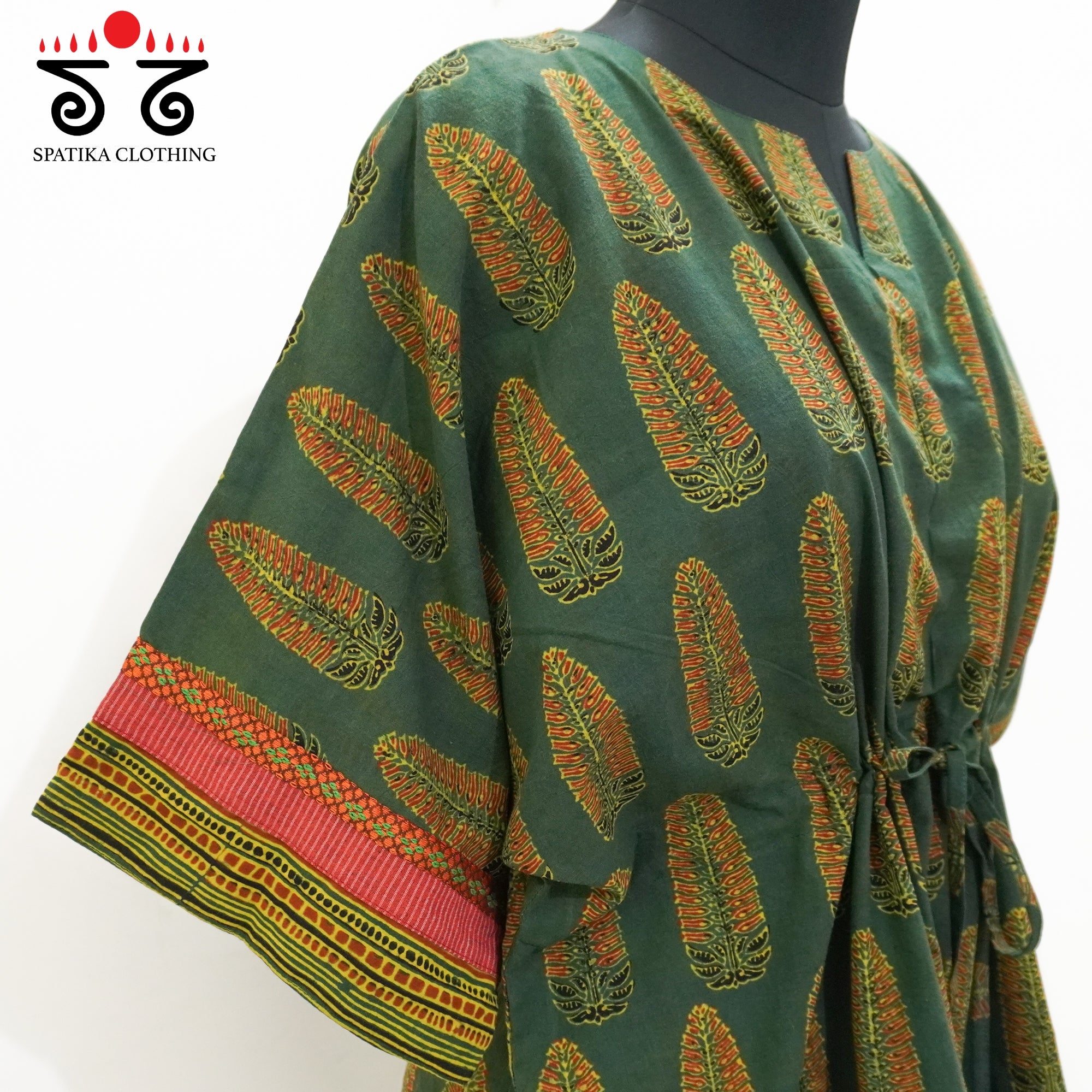 Green Hand-embroidered Kaftan Top