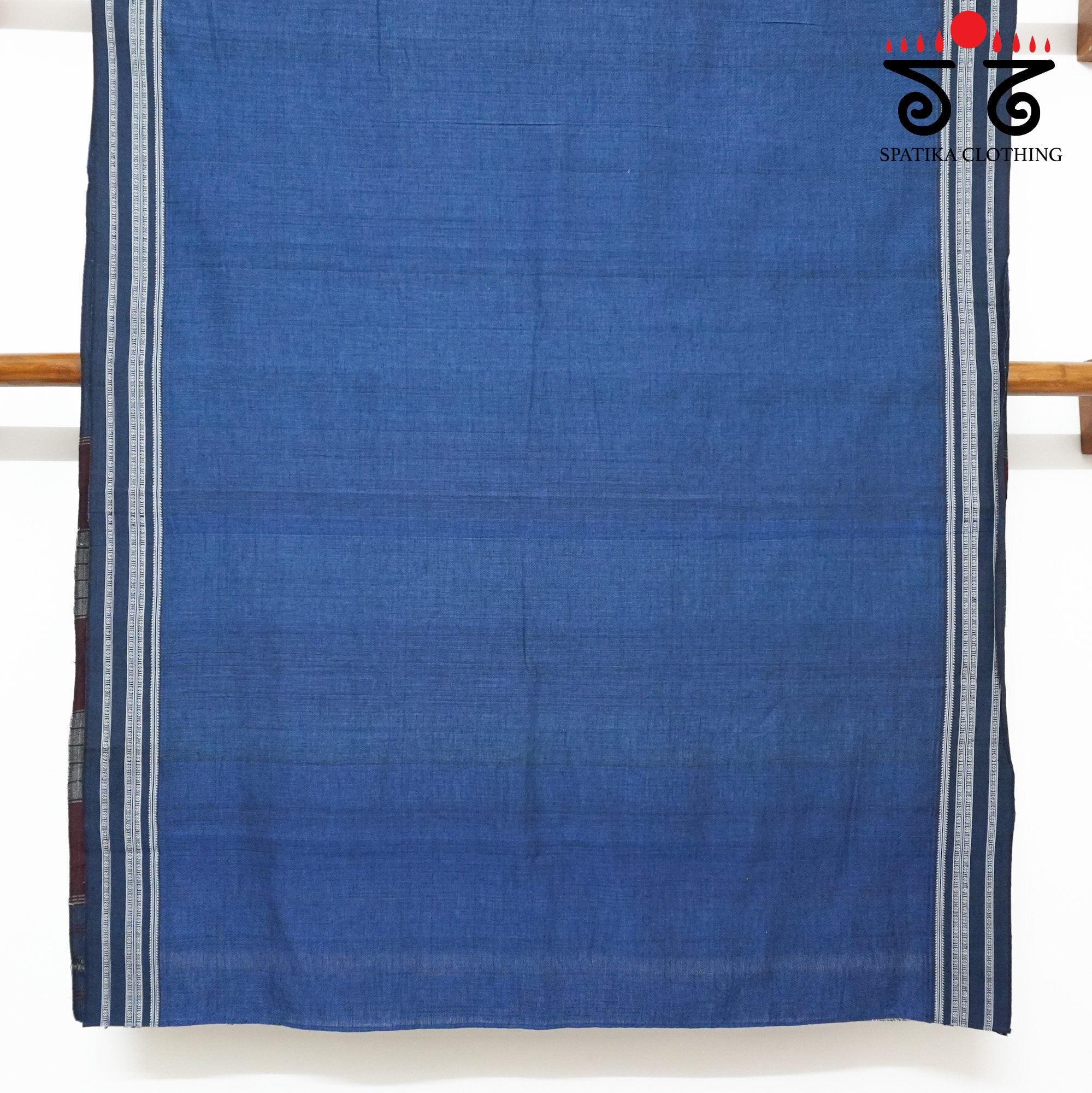 Blue Ilkal Handwoven Cotton Saree - Ajrak Blouse