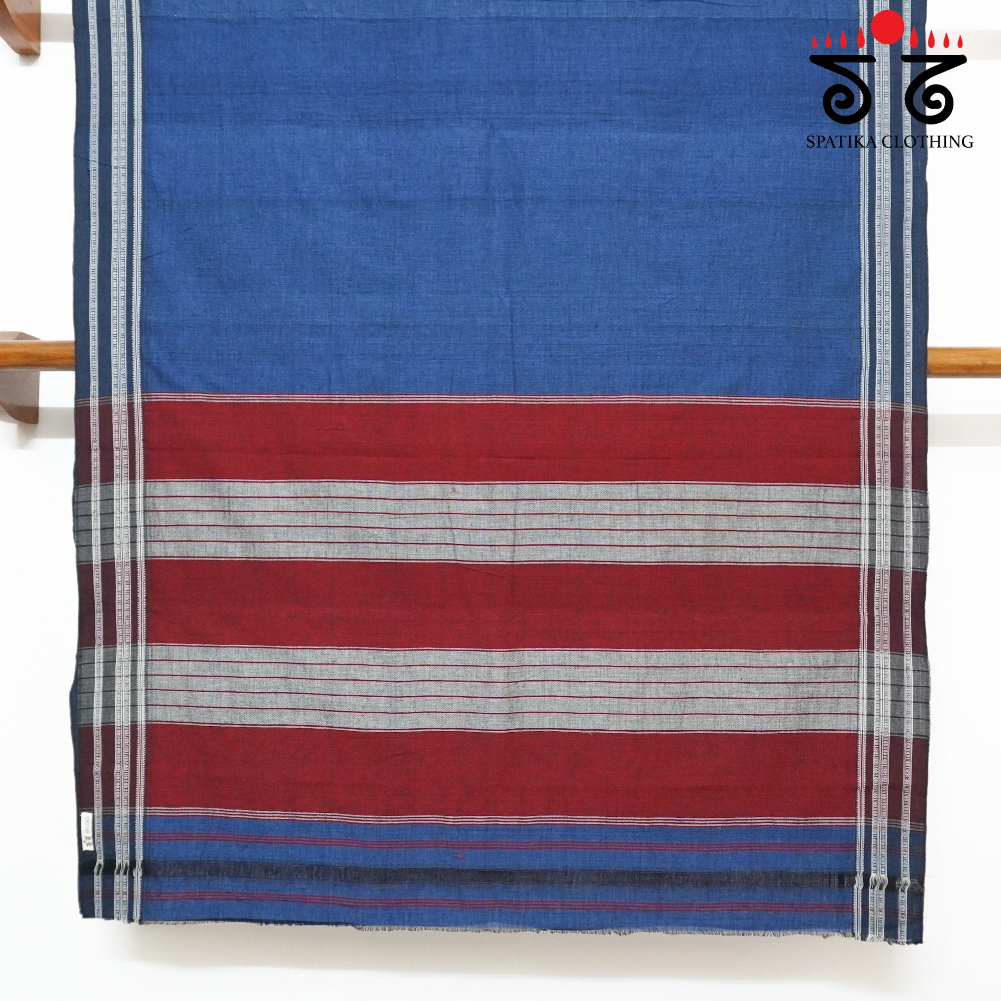 Blue Ilkal Handwoven Cotton Saree - Ajrak Blouse