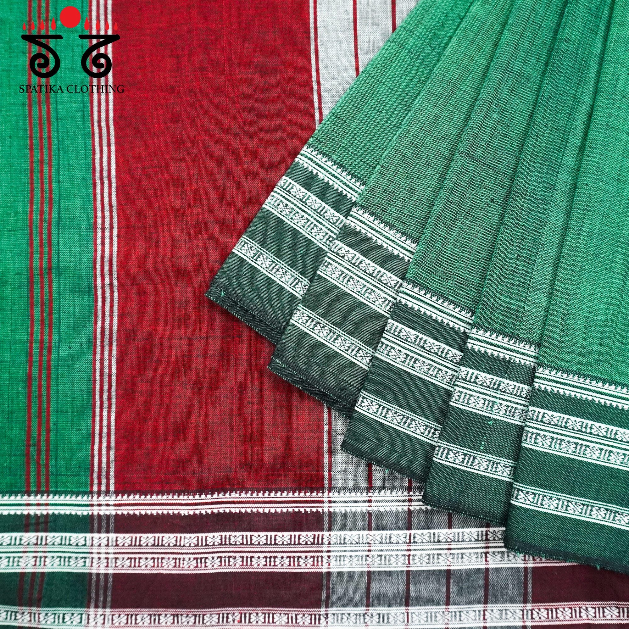 Green Ilkal Handwoven Cotton Saree - Pen Kalamkari Blouse