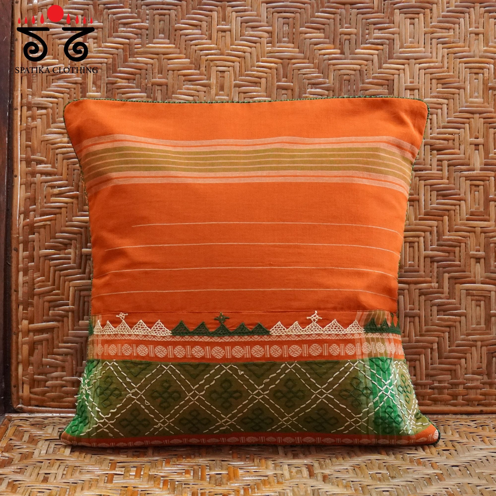 Orange Lambani Hand Embroidered Cushion Cover
