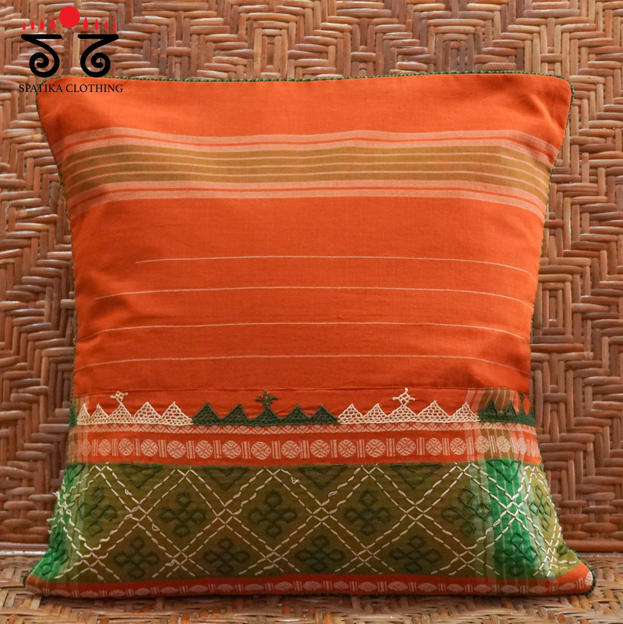 Orange Lambani Hand Embroidered Cushion Cover