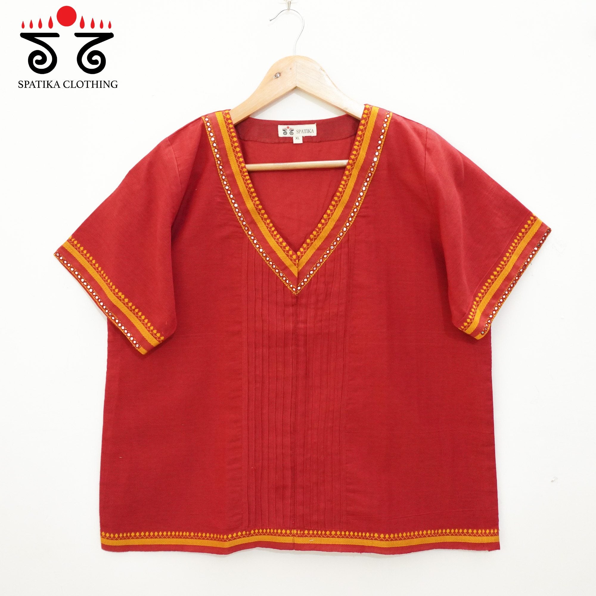 Red Hand Embroidered women's Top