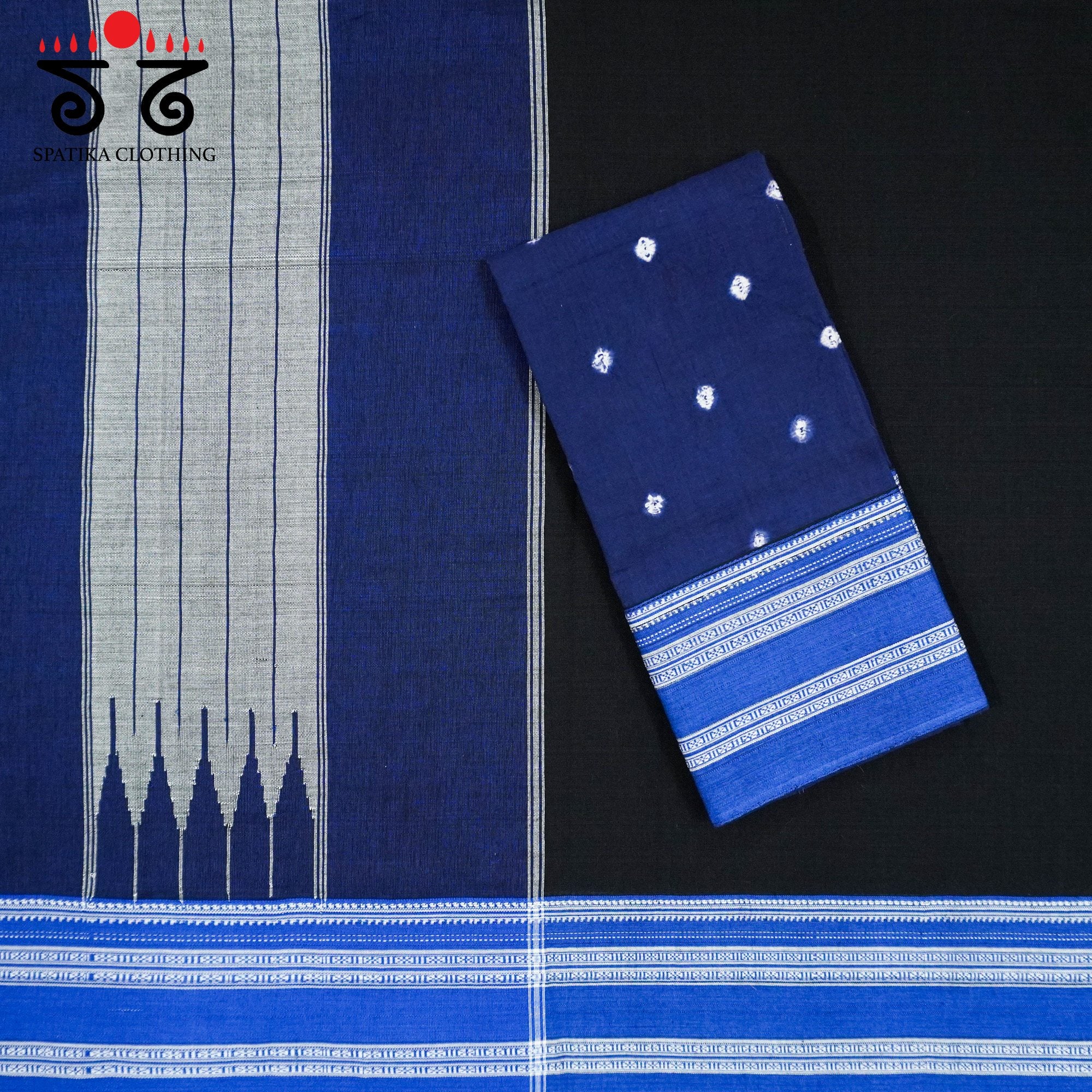 Black Ilkal Handwoven Cotton Saree - Bandhini Blouse