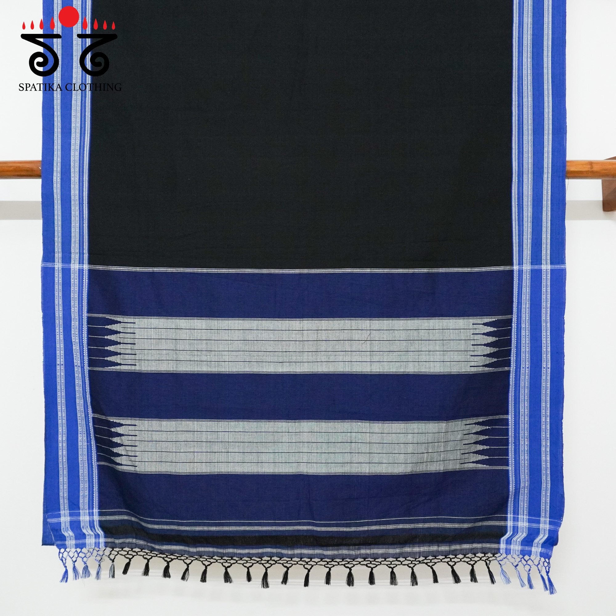 Black Ilkal Handwoven Cotton Saree - Bandhini Blouse