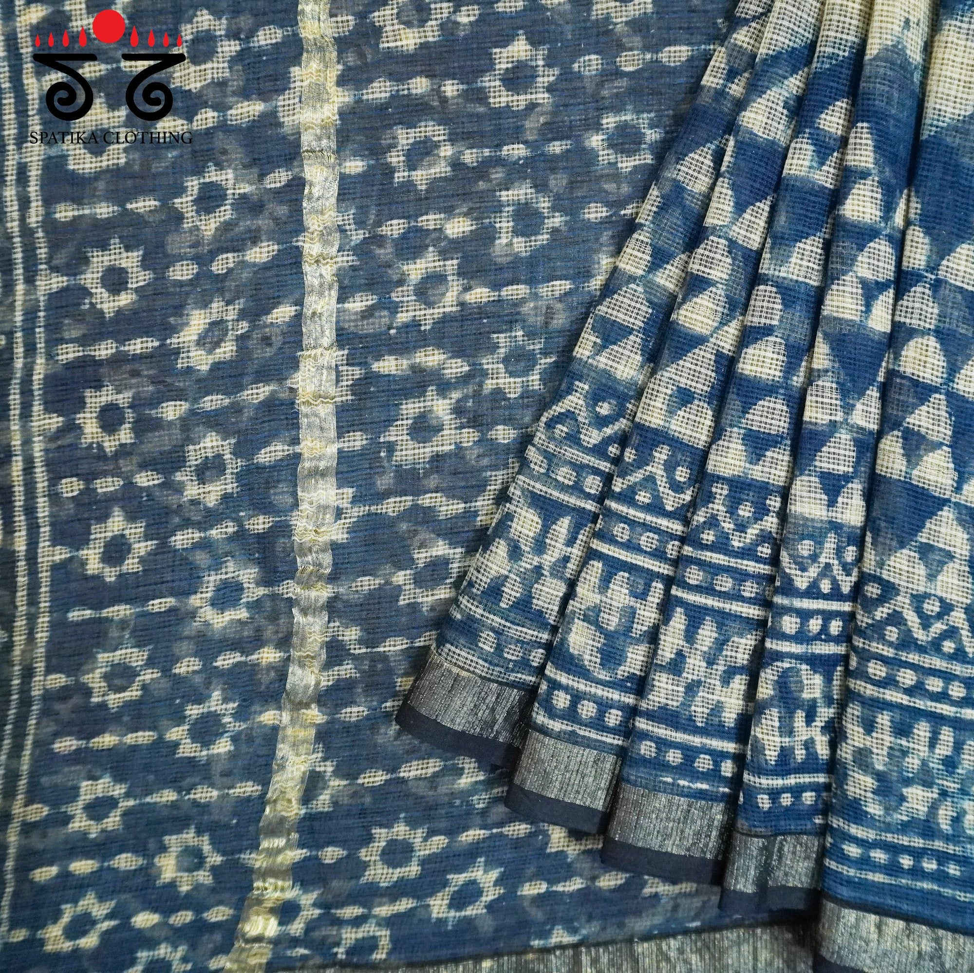Blue Kota Hand Block Printed Saree