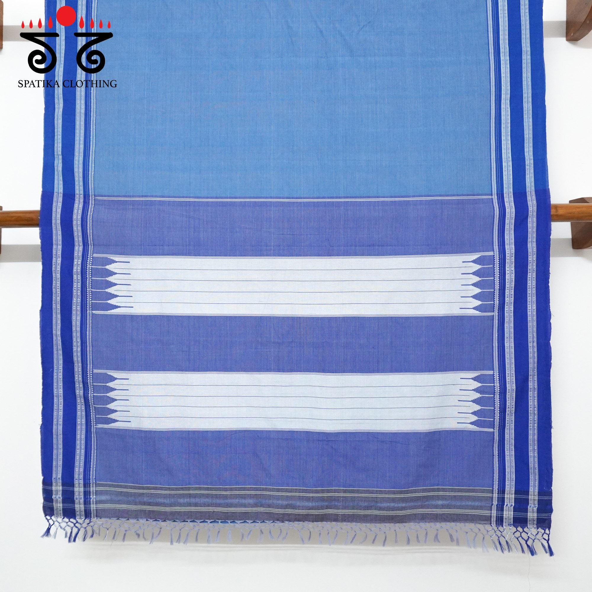 Blue Ilkal Handwoven Cotton Saree - Ajrak Blouse